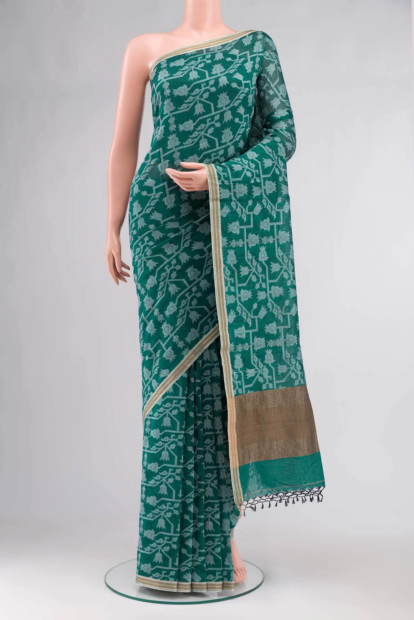 Binodini-Teal Green Bengal Cotton saree