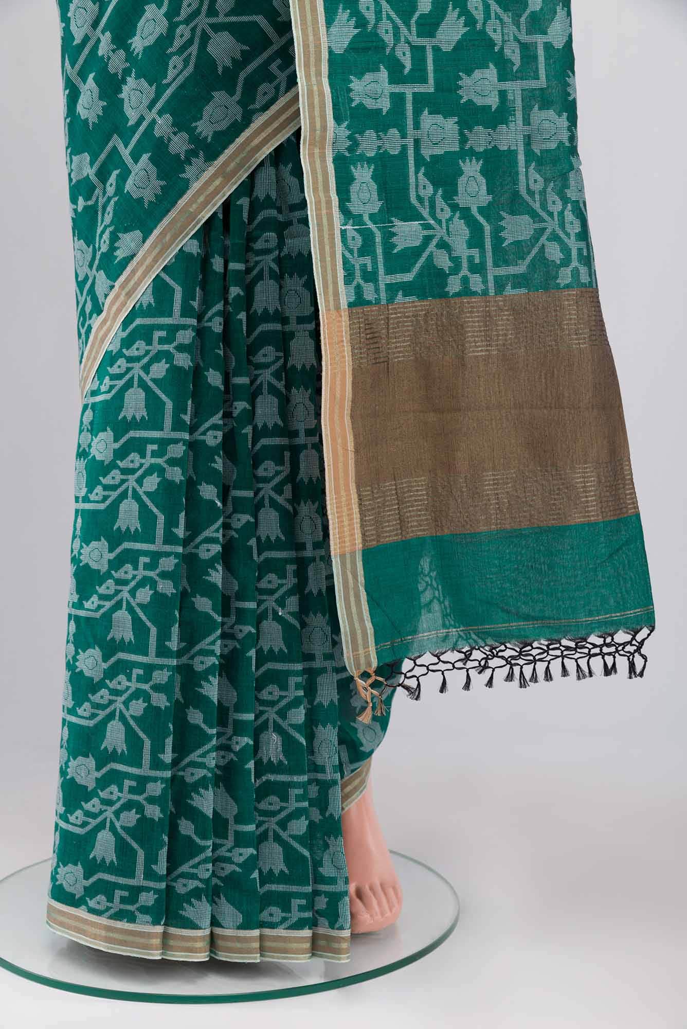 Binodini-Teal Green Bengal Cotton saree