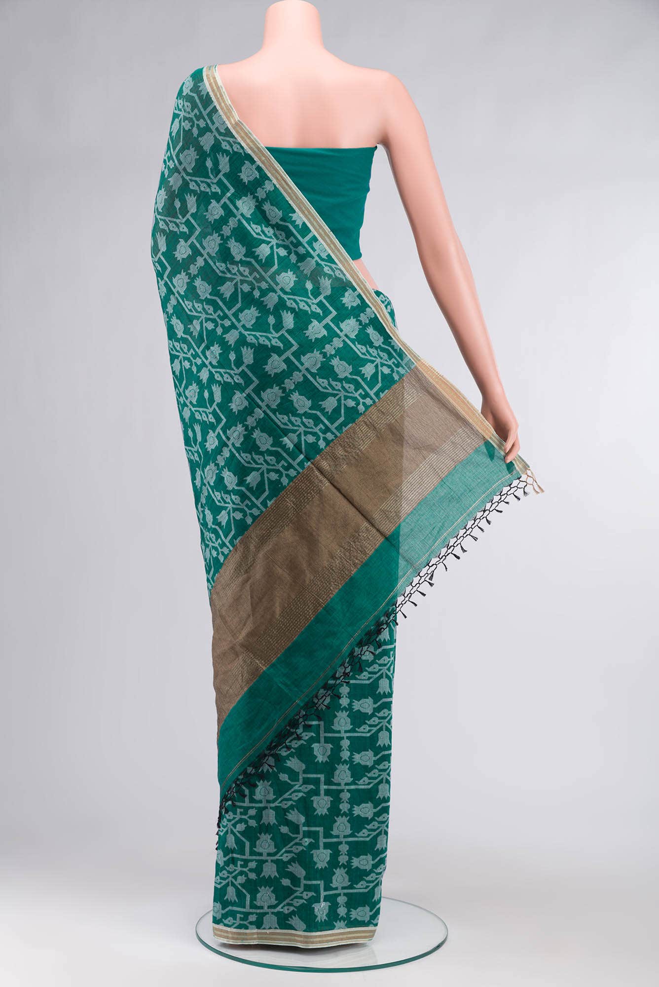Binodini-Teal Green Bengal Cotton saree