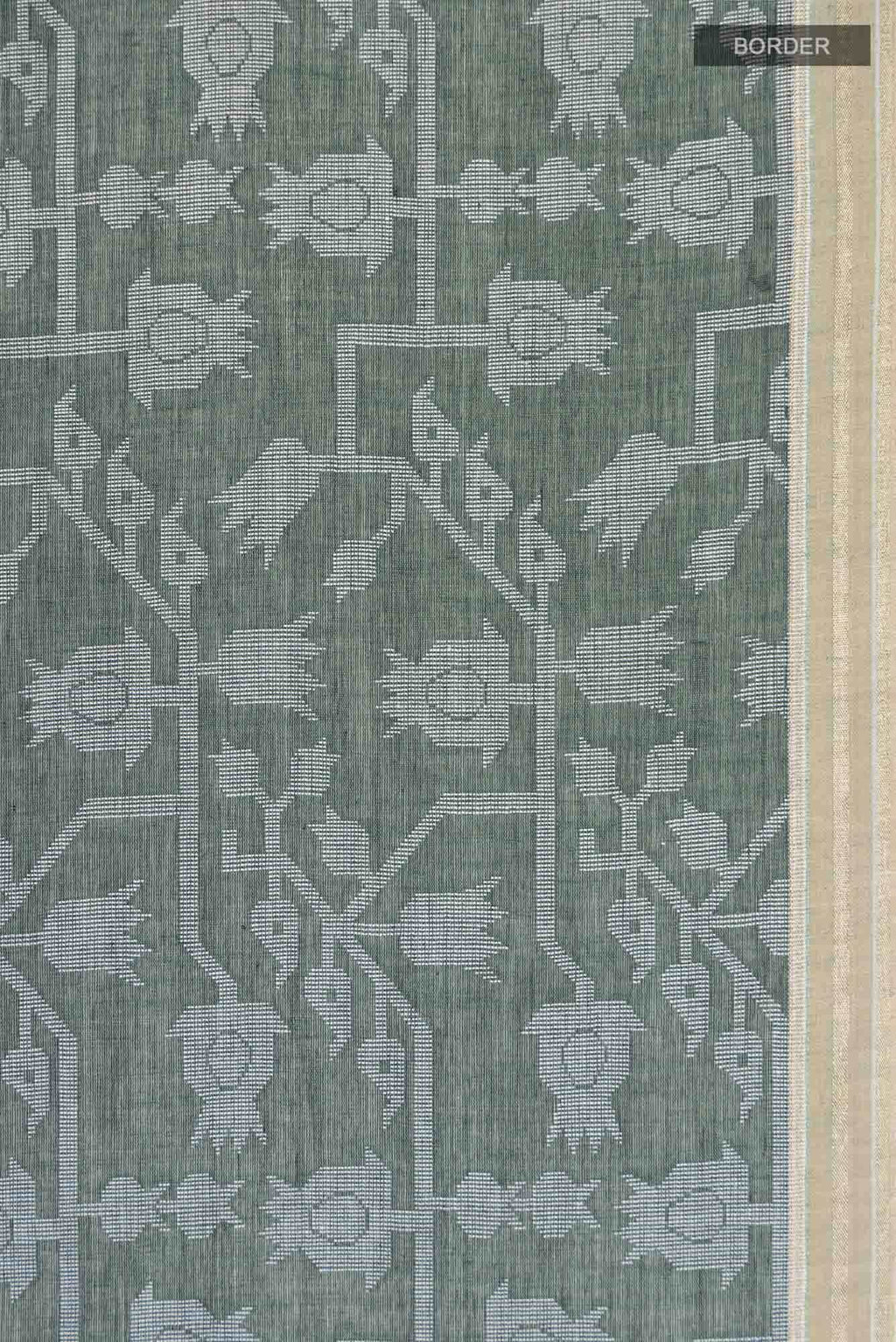 Binodini-Pine Green Bengal Cotton saree