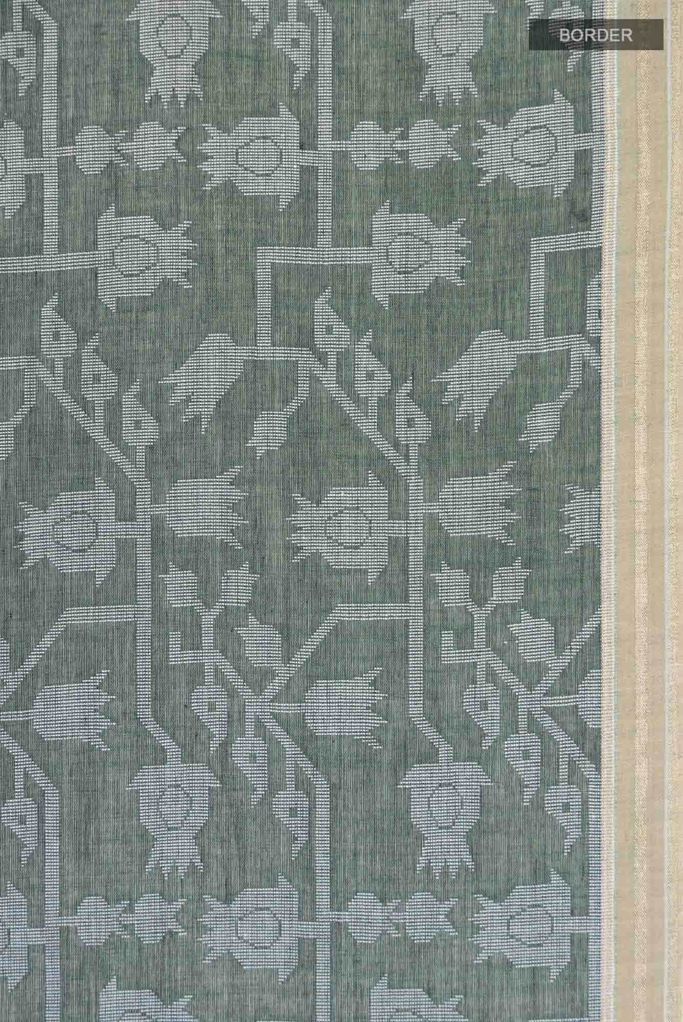 Binodini-Pine Green Bengal Cotton saree
