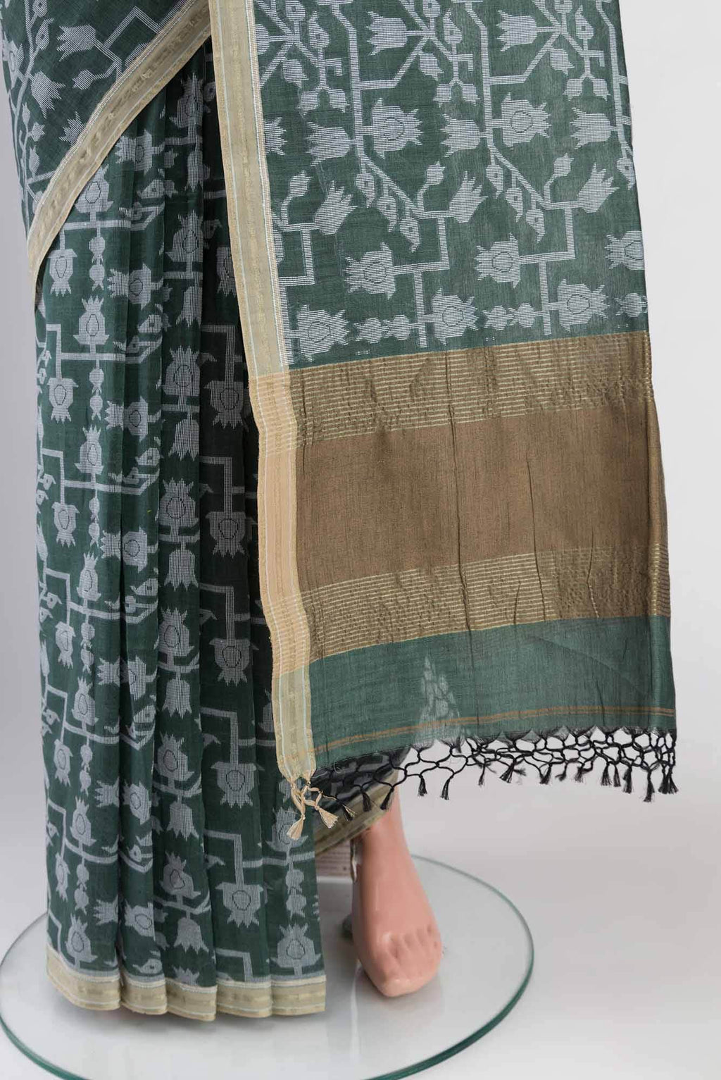 Binodini-Pine Green Bengal Cotton saree