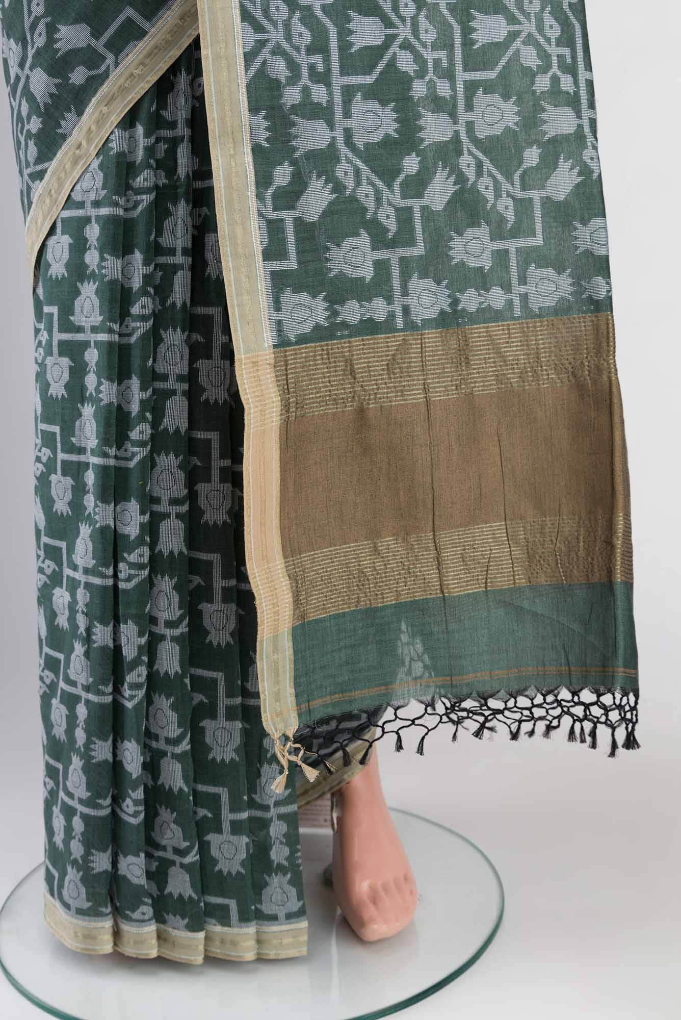 Binodini-Pine Green Bengal Cotton saree