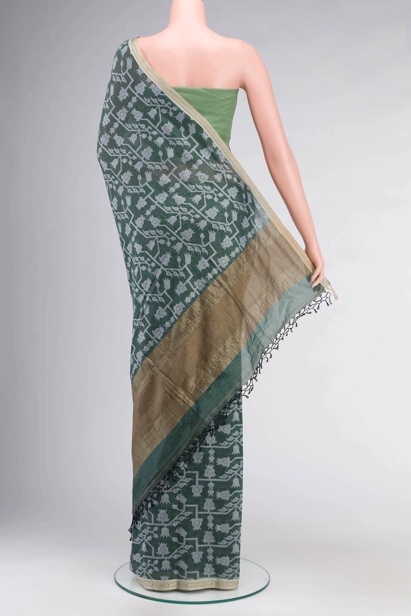 Binodini-Pine Green Bengal Cotton saree