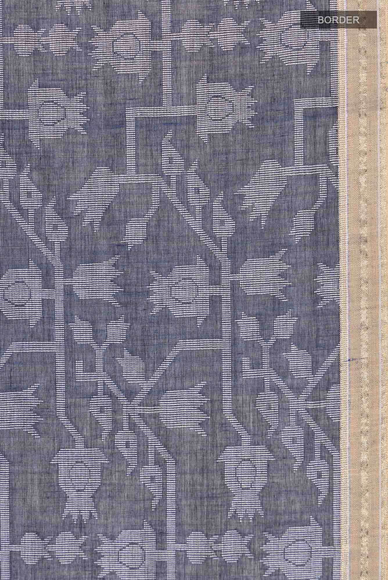 Binodini-Royal Blue Bengal Cotton saree