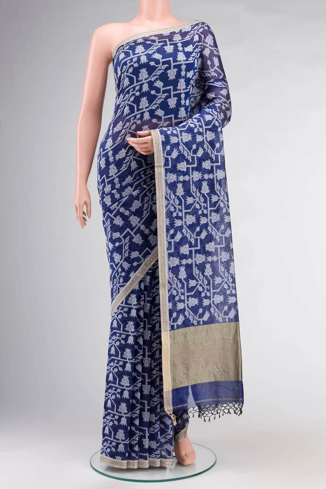Binodini-Royal Blue Bengal Cotton saree