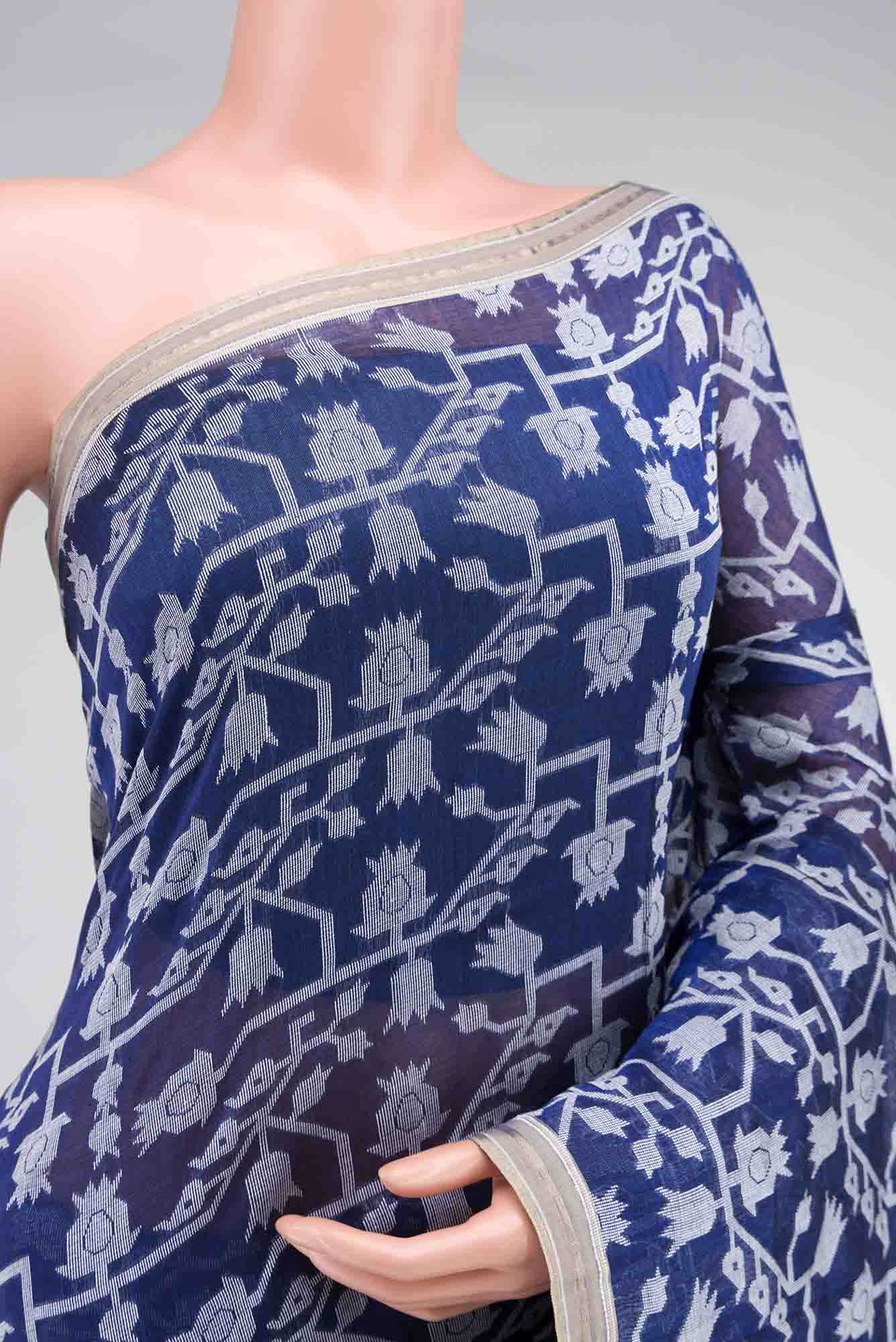 Binodini-Royal Blue Bengal Cotton saree
