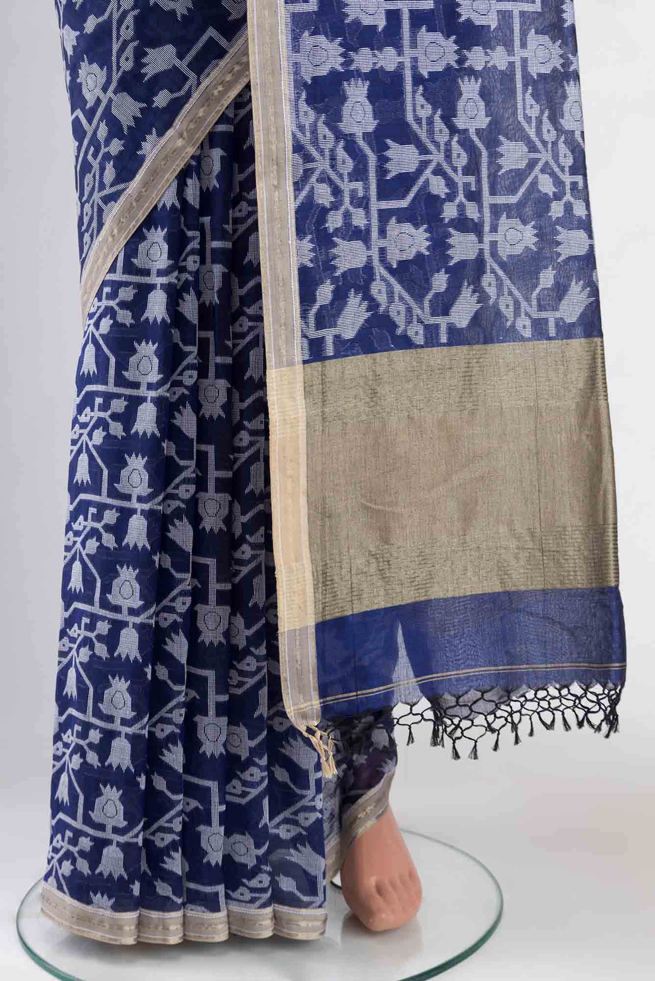 Binodini-Royal Blue Bengal Cotton saree
