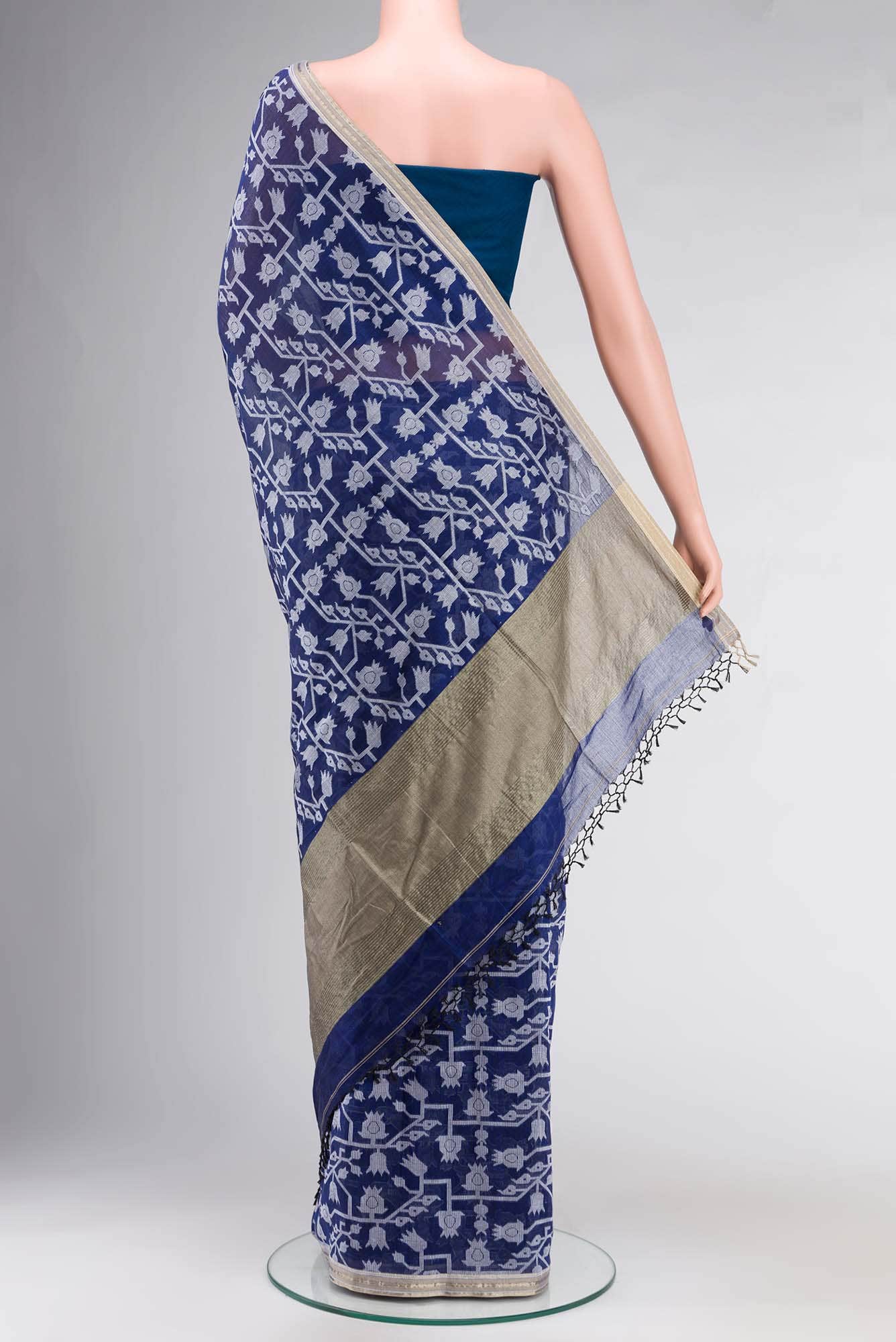 Binodini-Royal Blue Bengal Cotton saree