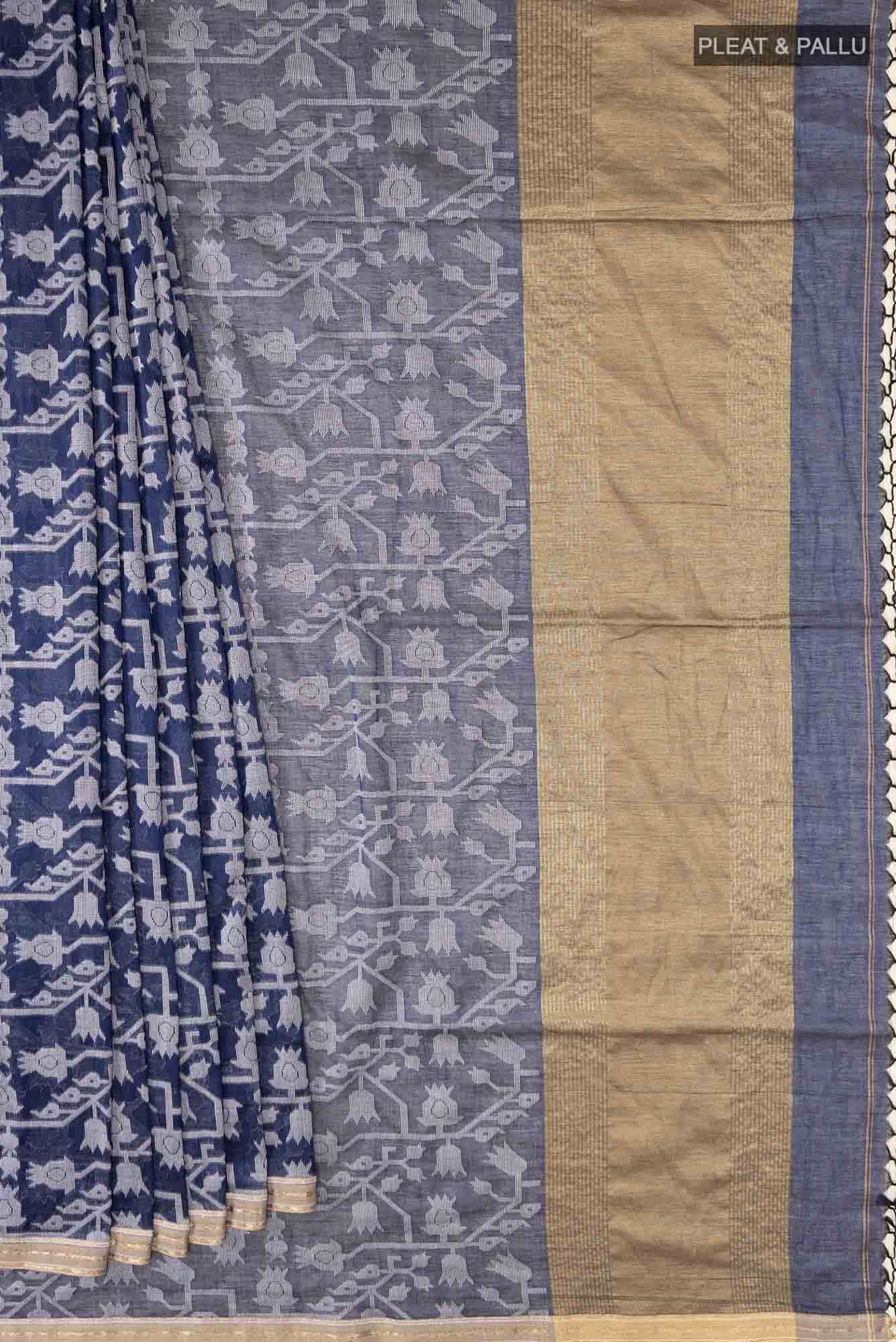 Binodini-Royal Blue Bengal Cotton saree