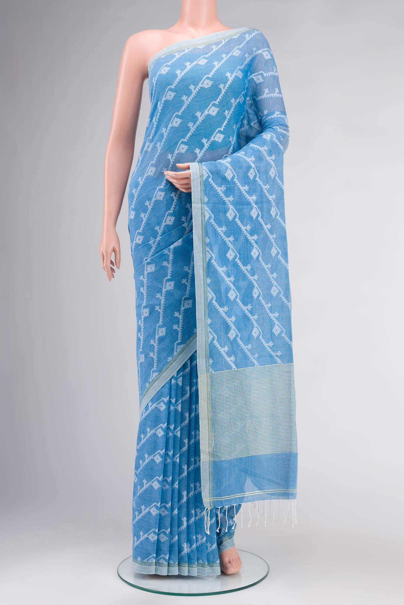 Bimala-Sky Blue Bengal Cotton saree