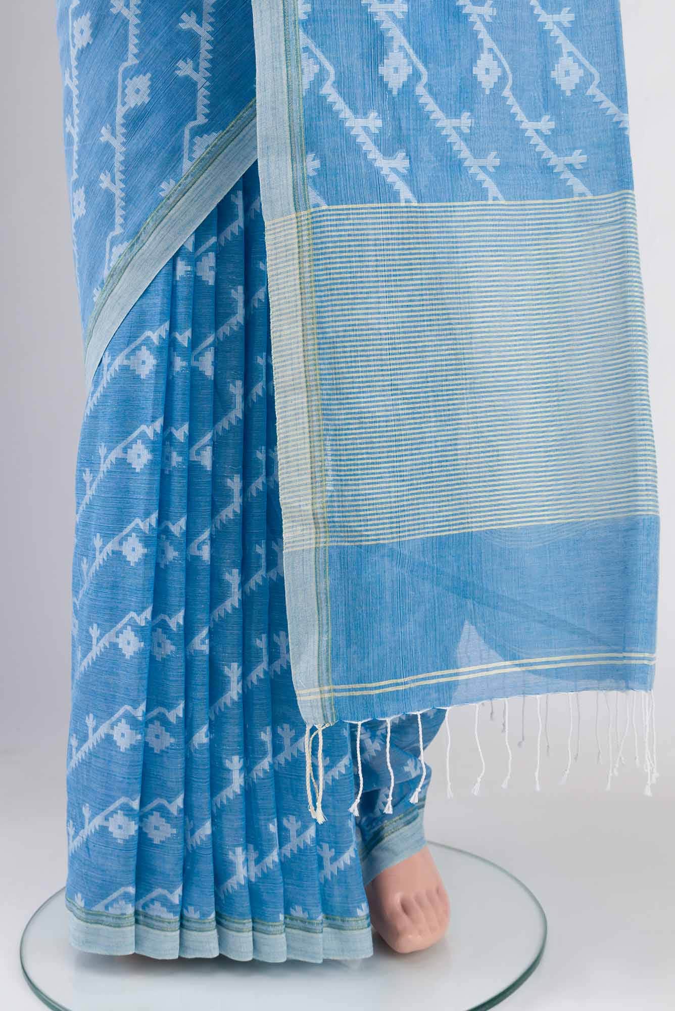 Bimala-Sky Blue Bengal Cotton saree