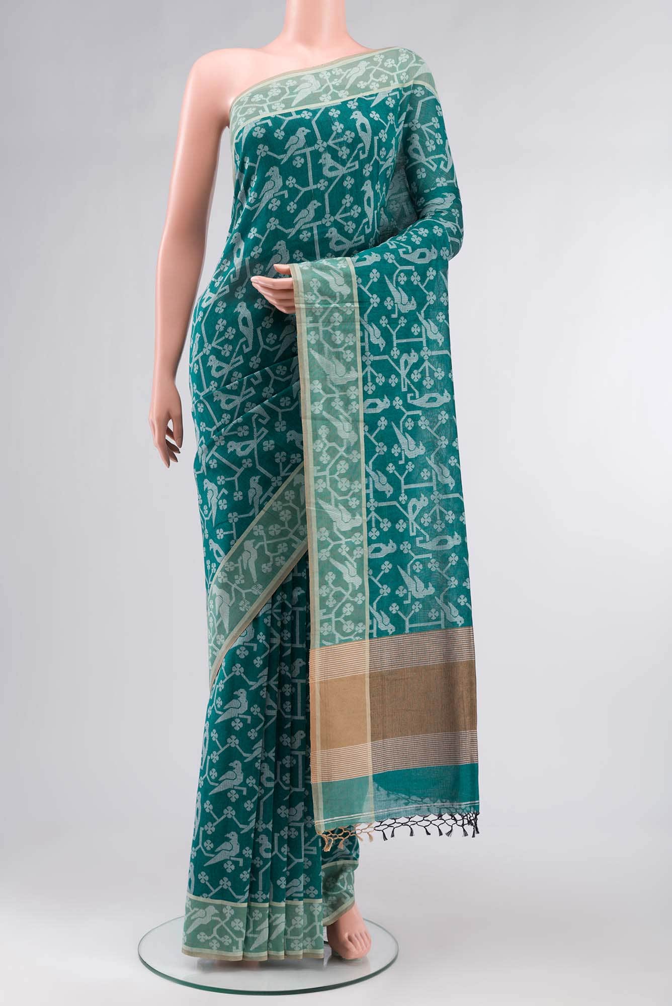 Jamini-Teal Green Bengal Cotton saree