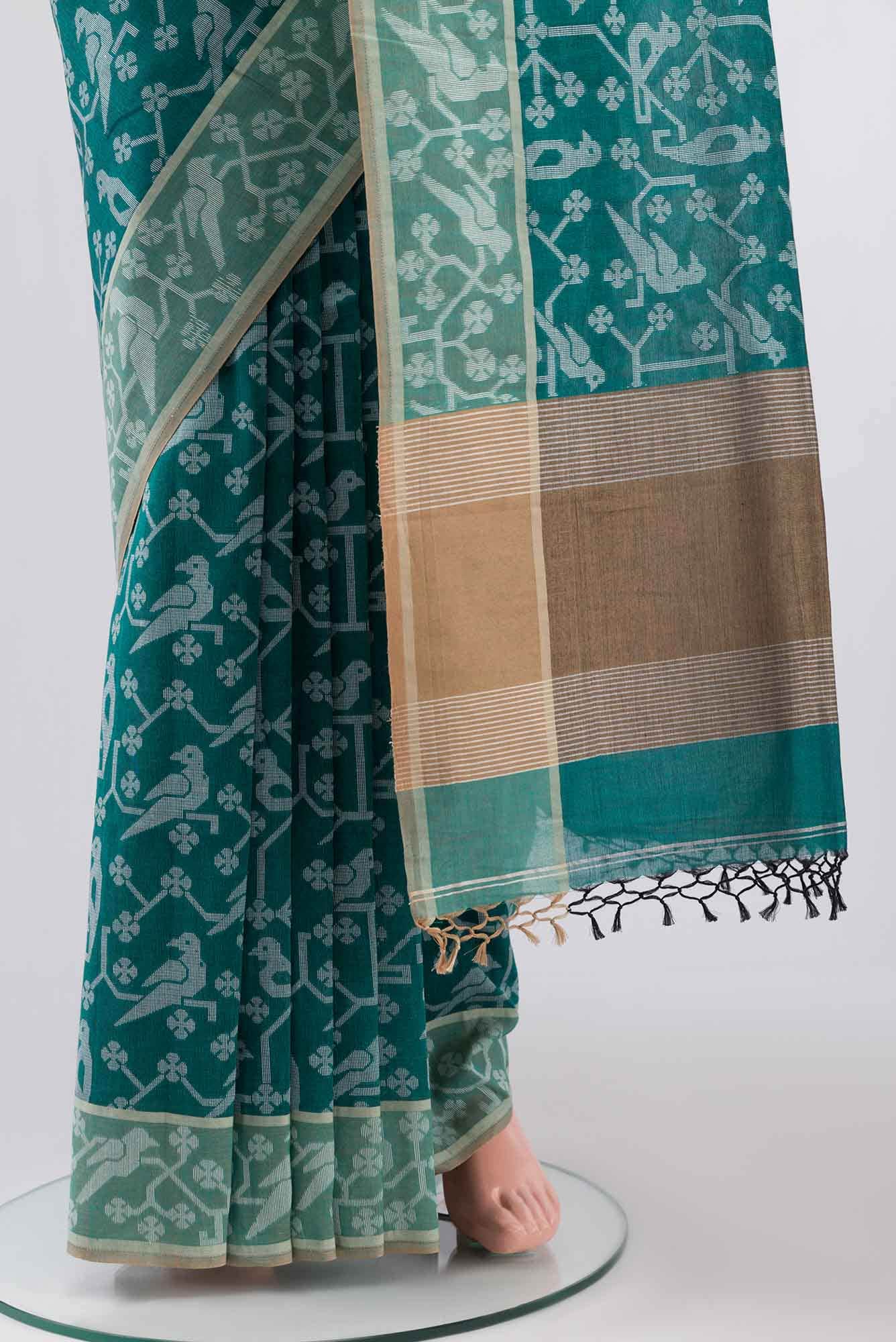 Jamini-Teal Green Bengal Cotton saree