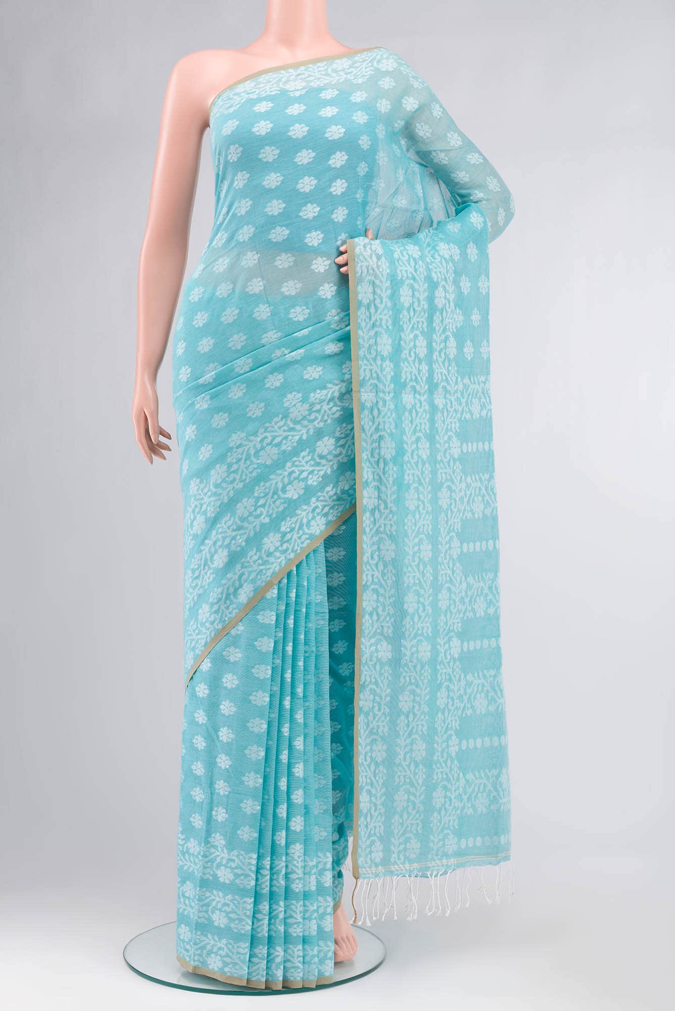 Mrinal-Aqua Blue Bengal Cotton saree