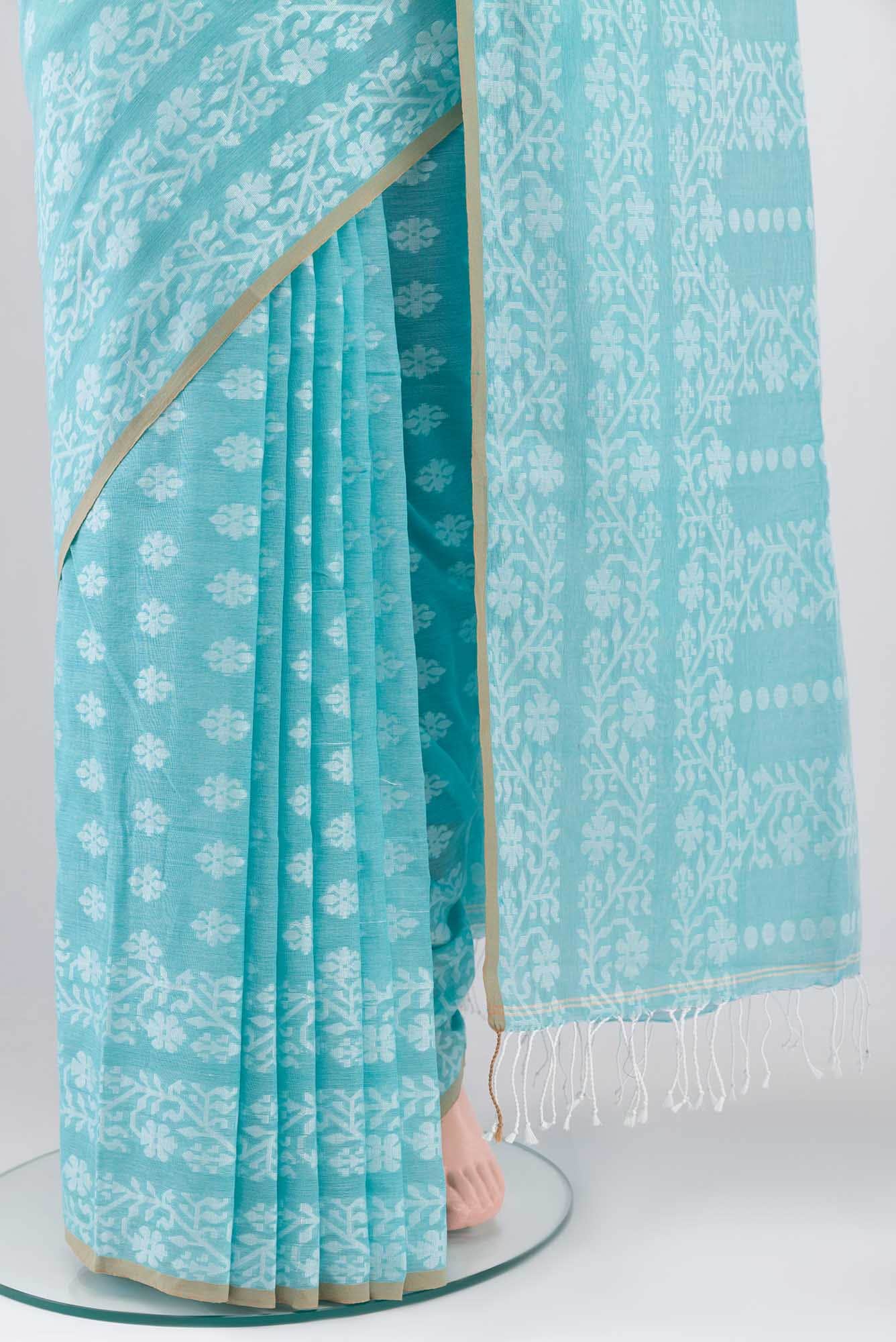 Mrinal-Aqua Blue Bengal Cotton saree