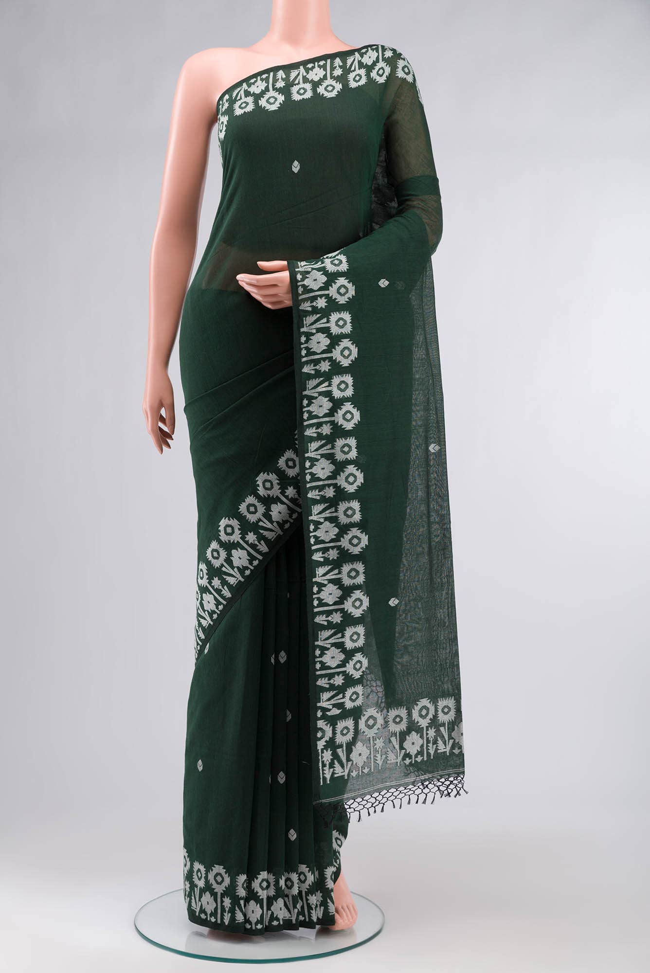 Paromita-Bottle Green Bengal Cotton saree