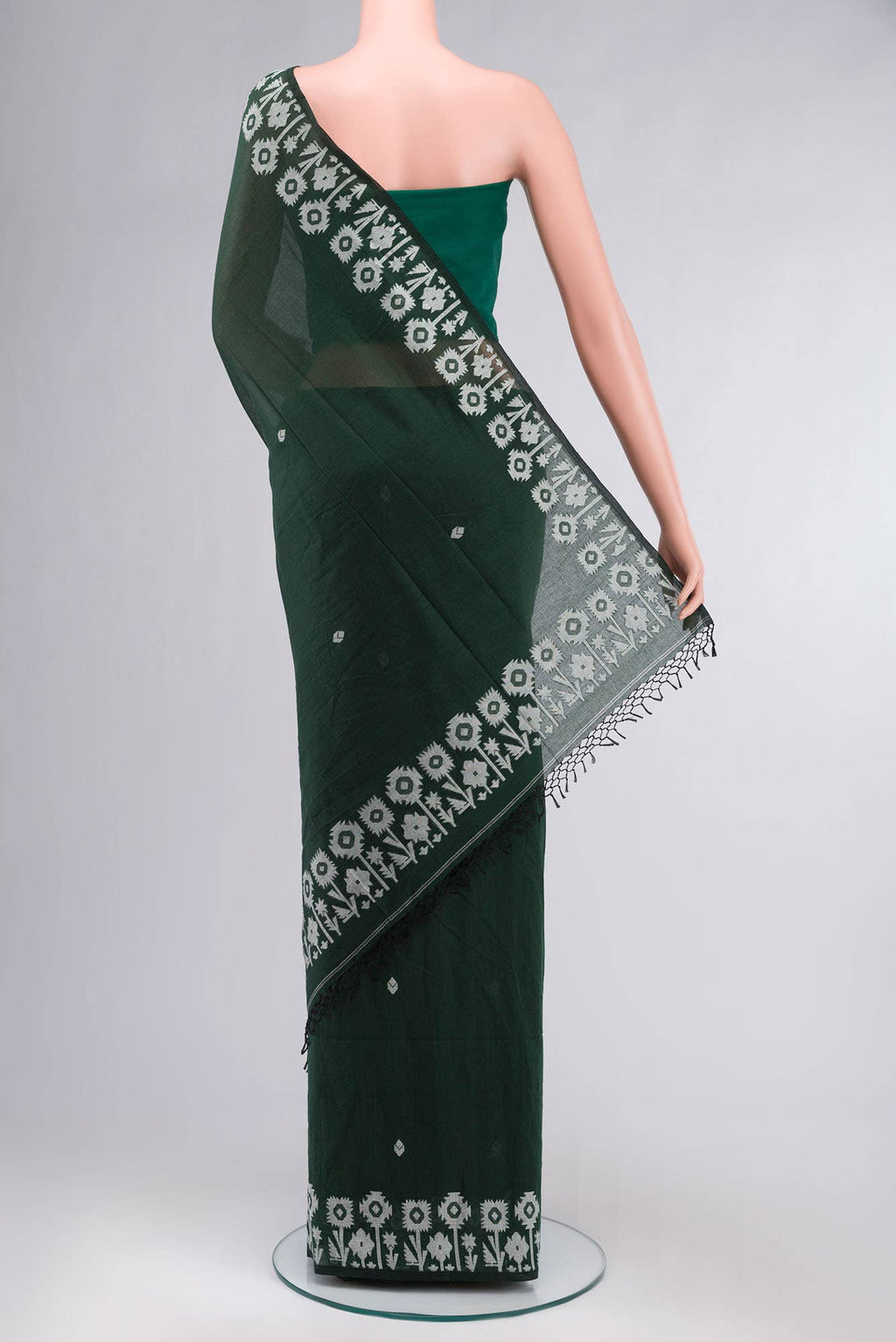 Paromita-Bottle Green Bengal Cotton saree