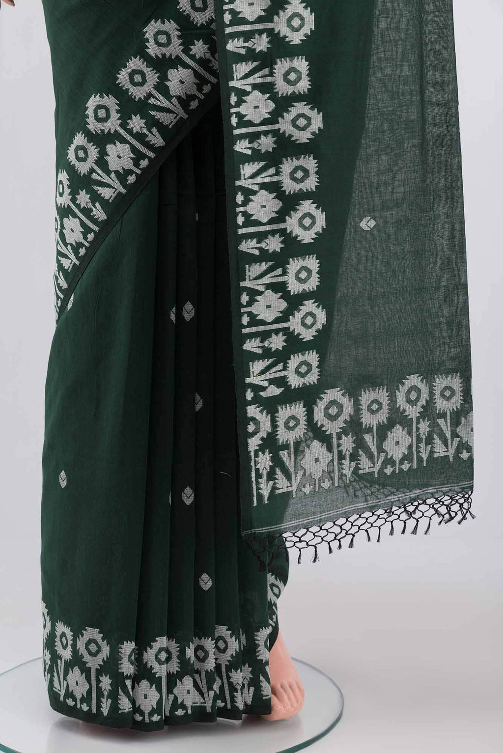 Paromita-Bottle Green Bengal Cotton saree