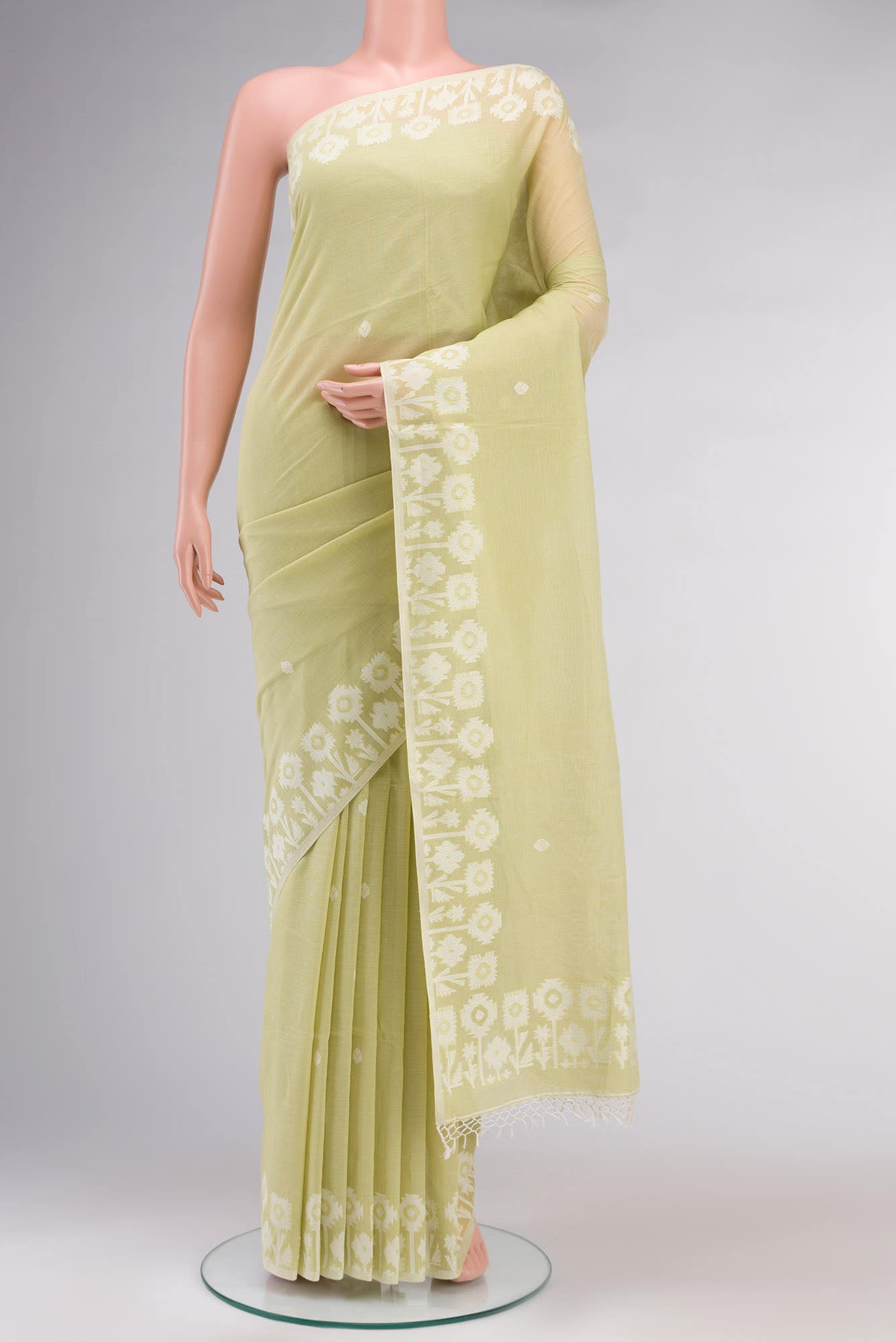 Paromita-Lemon Grass Green Bengal Cotton saree