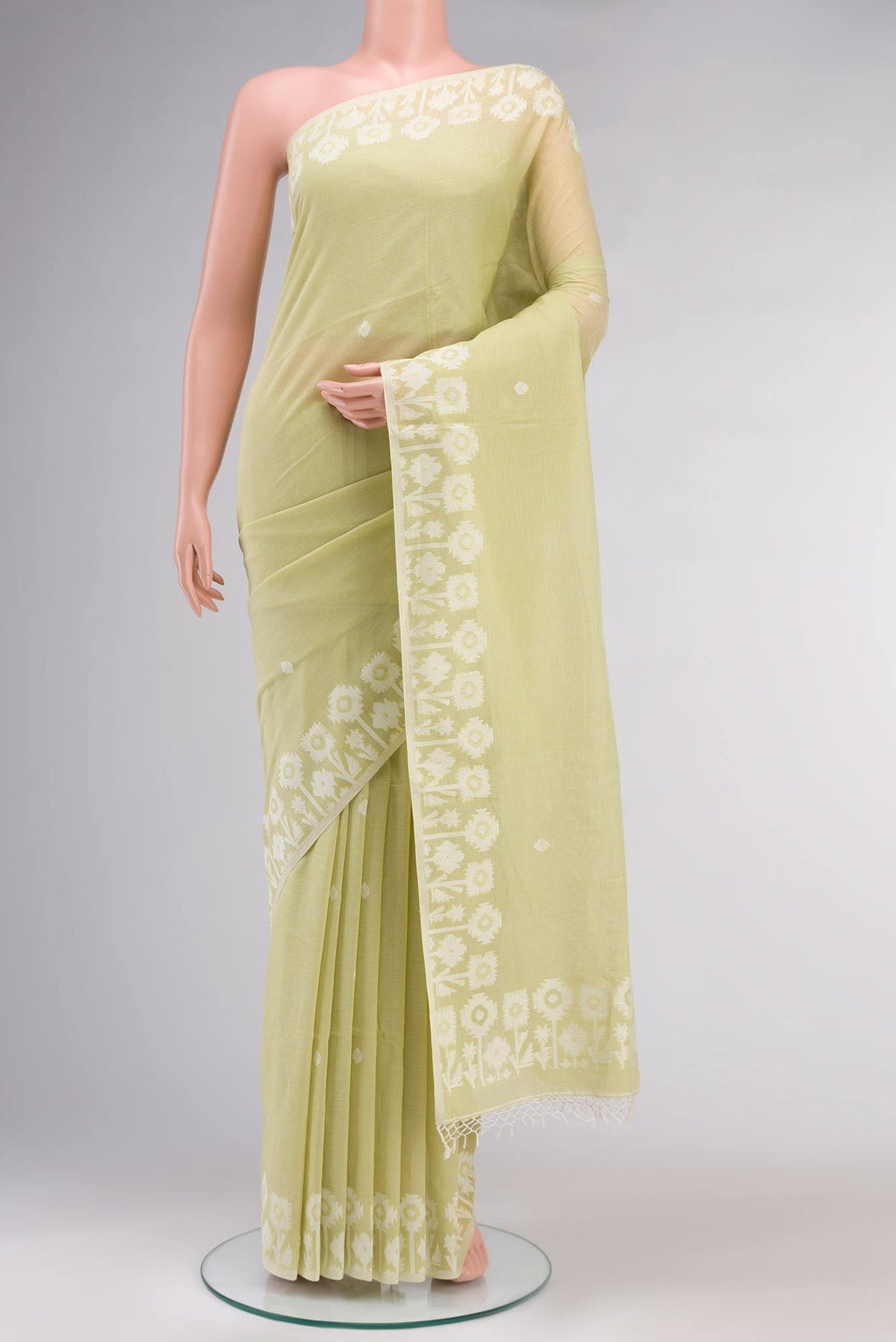 Paromita-Lemon Grass Green Bengal Cotton saree