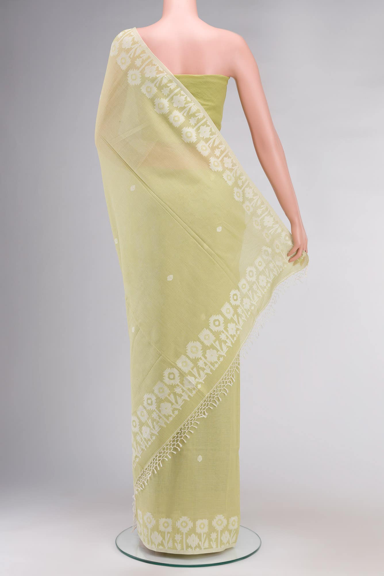 Paromita-Lemon Grass Green Bengal Cotton saree