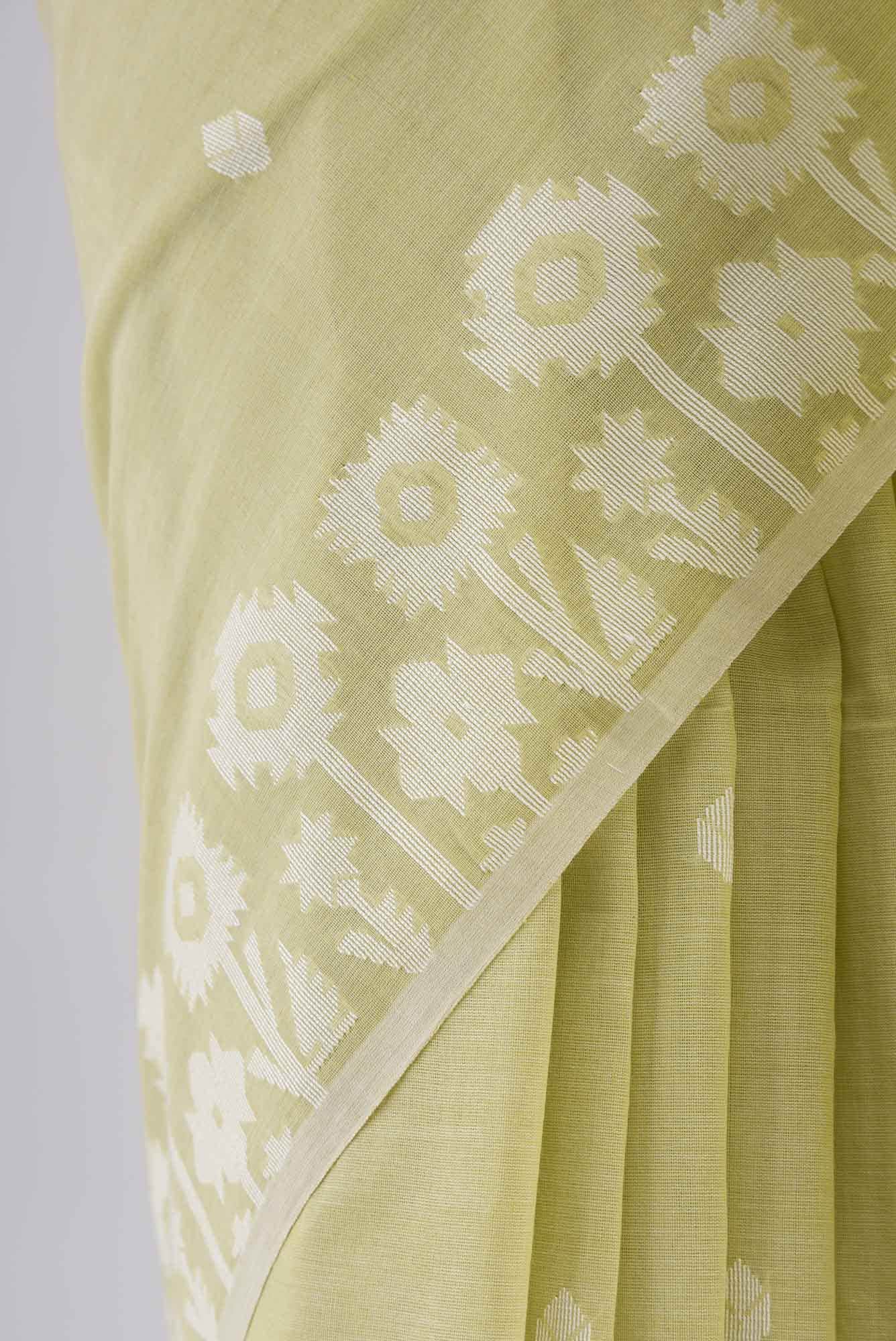 Paromita-Lemon Grass Green Bengal Cotton saree