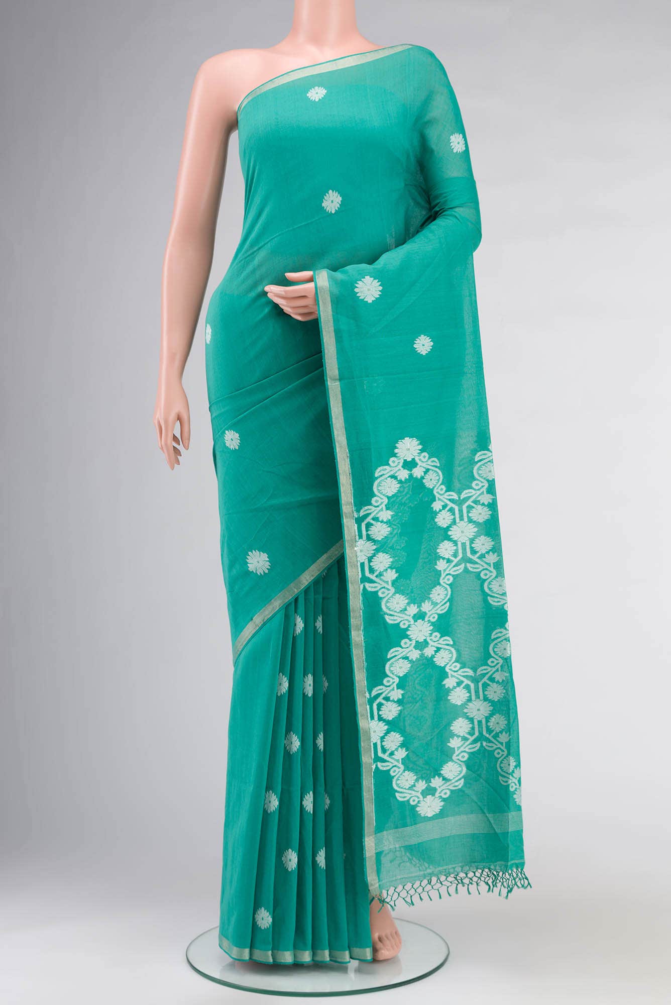 Aaheli-Ocean Green Bengal Cotton saree
