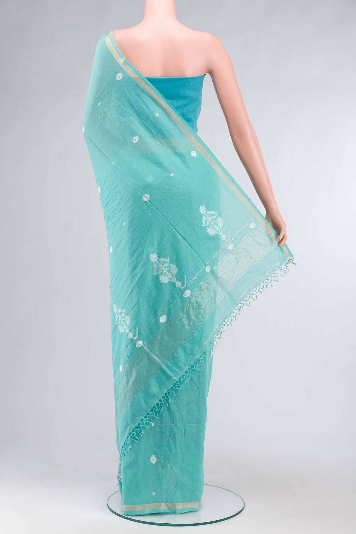 Damini-Light Sea Green Bengal Cotton saree