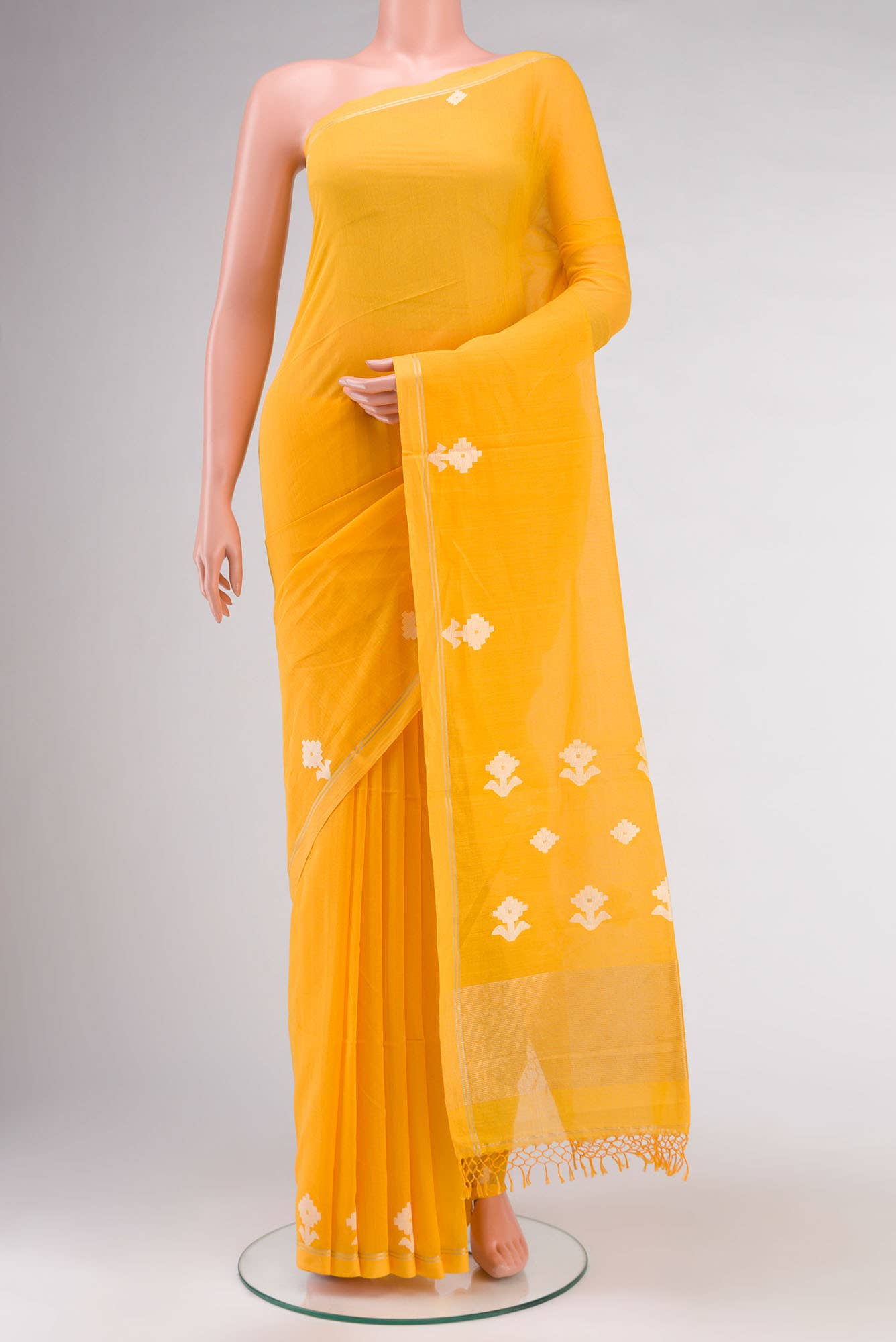 Anuradha-Mustard Yellow Bengal Cotton saree