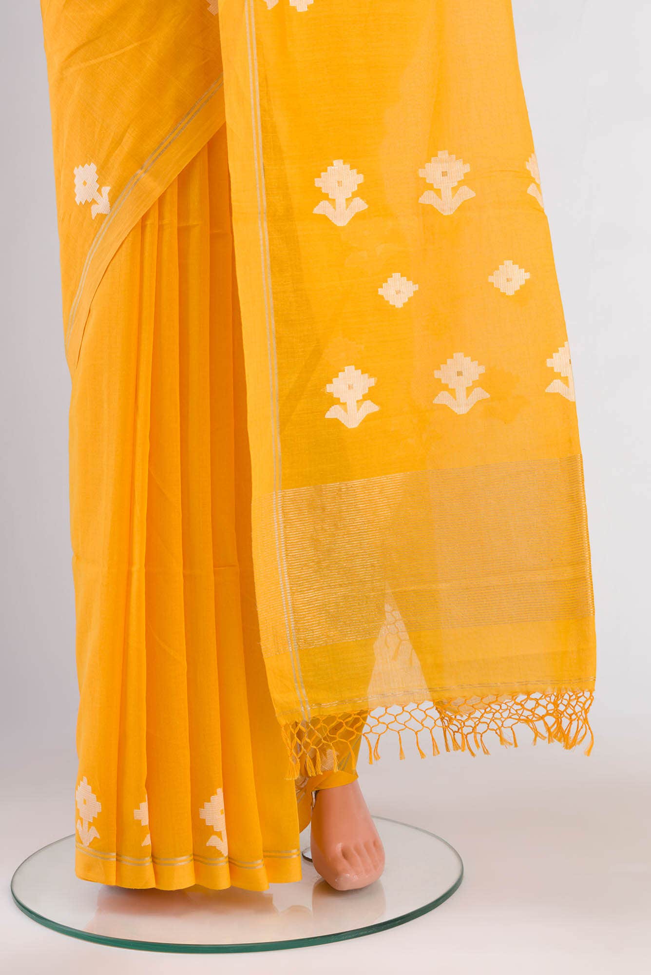 Anuradha-Mustard Yellow Bengal Cotton saree