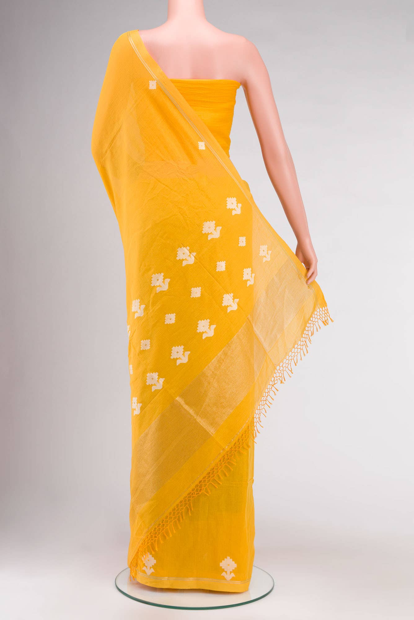 Anuradha-Mustard Yellow Bengal Cotton saree