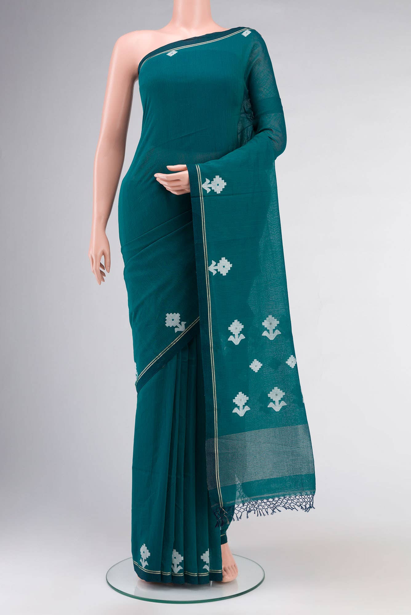 Anuradha-Bluish Green Bengal Cotton saree
