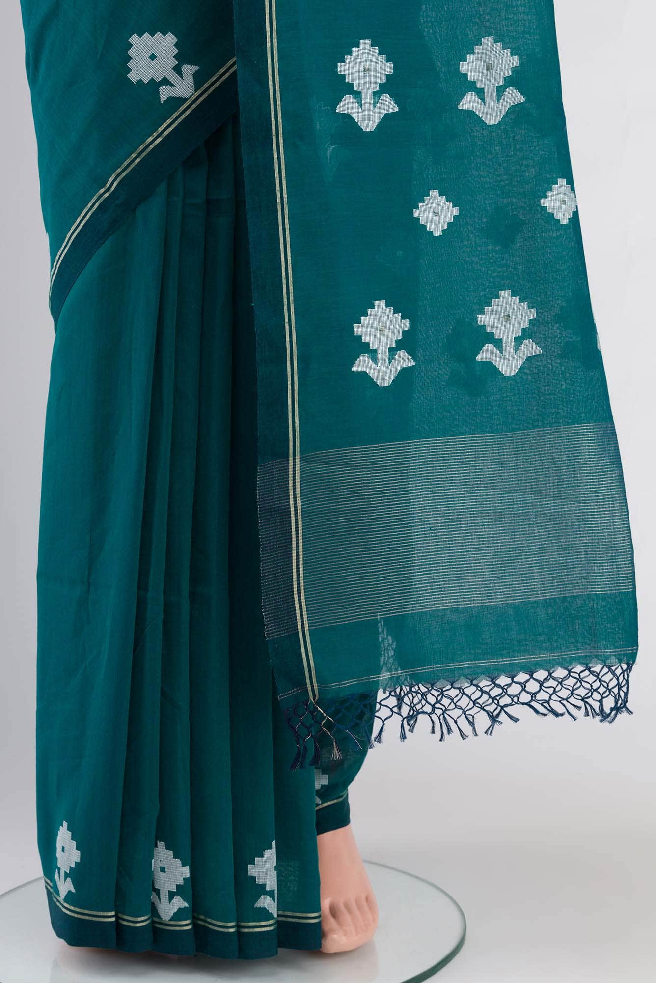 Anuradha-Bluish Green Bengal Cotton saree