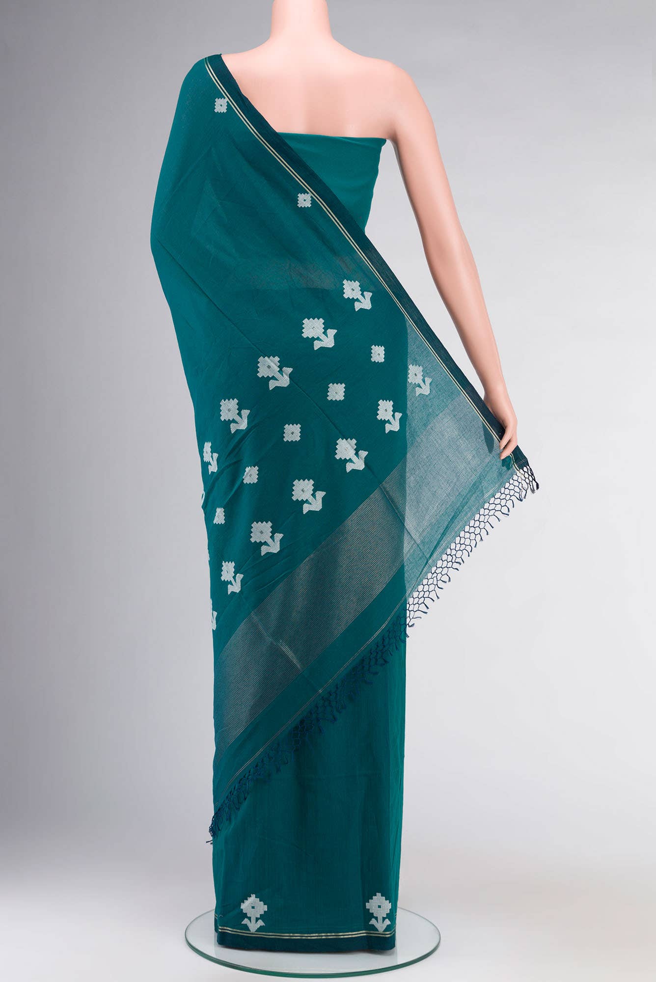 Anuradha-Bluish Green Bengal Cotton saree
