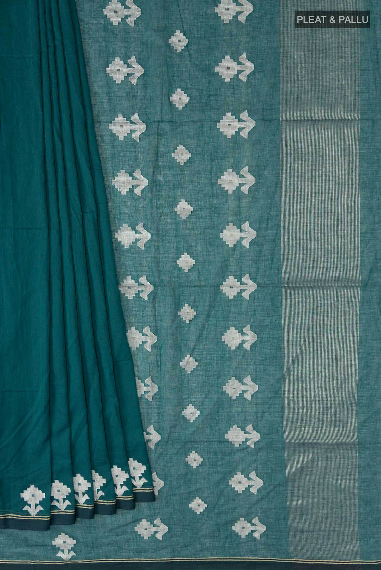 Anuradha-Bluish Green Bengal Cotton saree