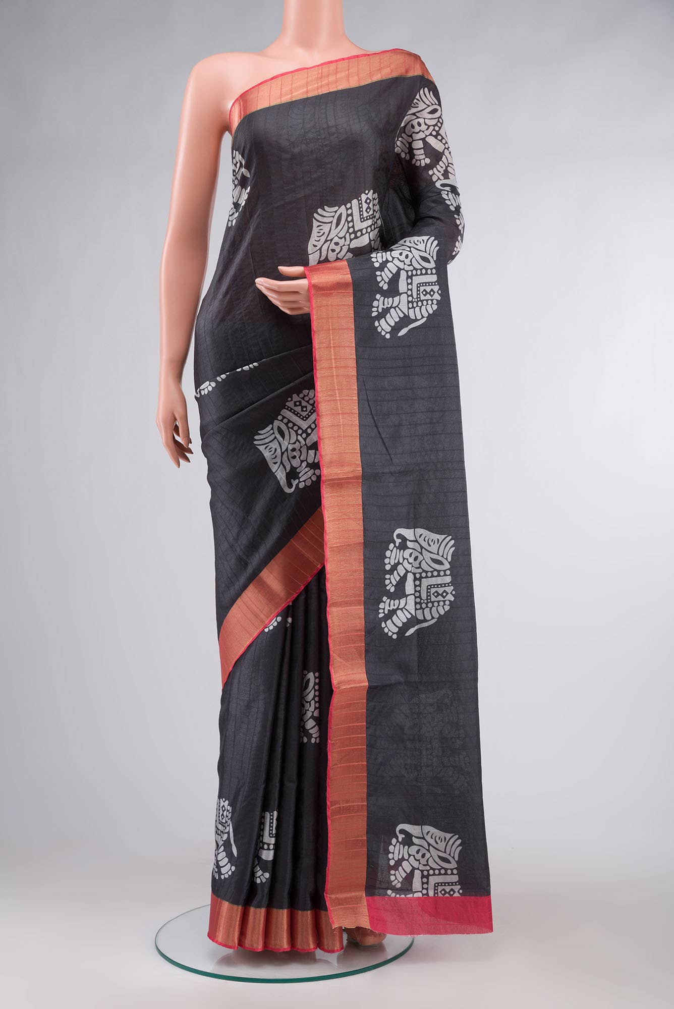 Grey Blended Tussar Silk Saree