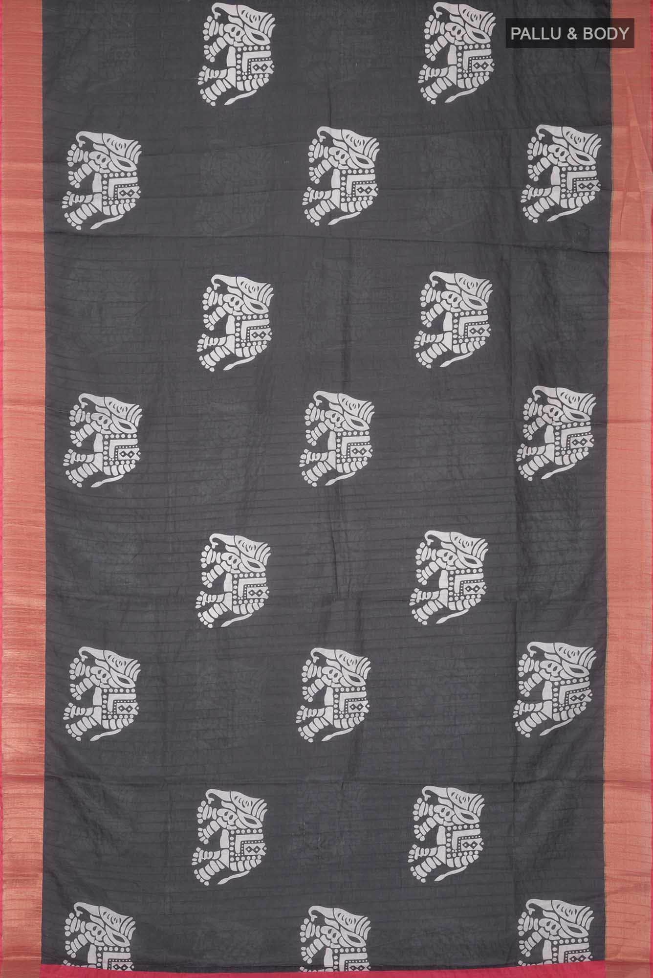 Grey Blended Tussar Silk Saree