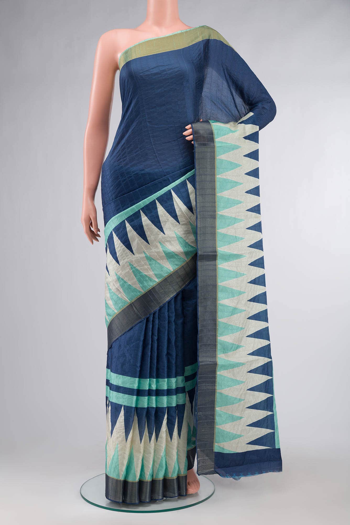Blue Blended Tussar Silk Saree