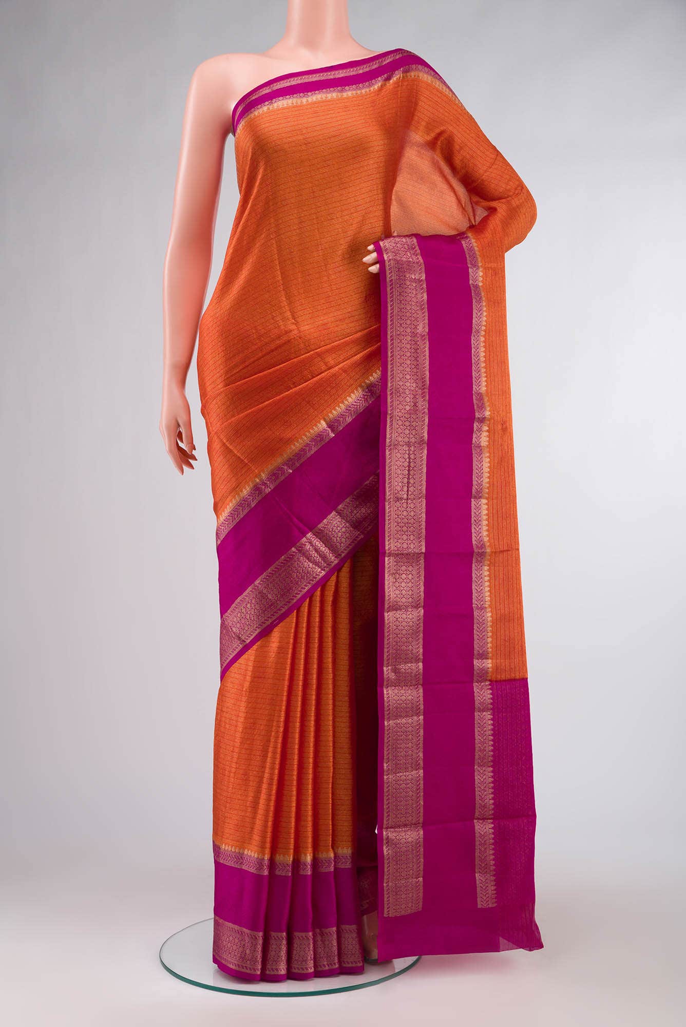 Orange Blended Silk Cotton Saree
