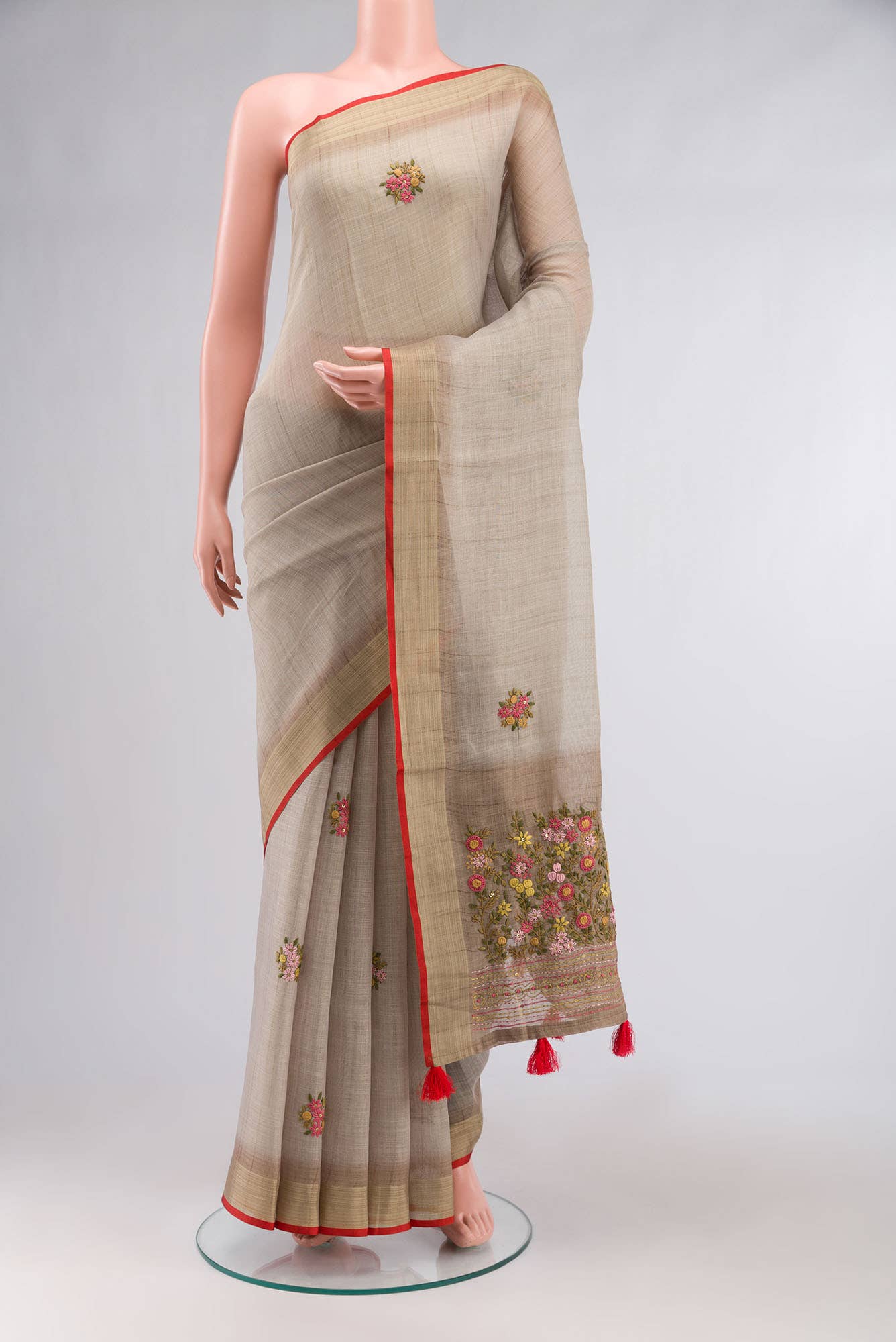 Green Blended Linen Saree
