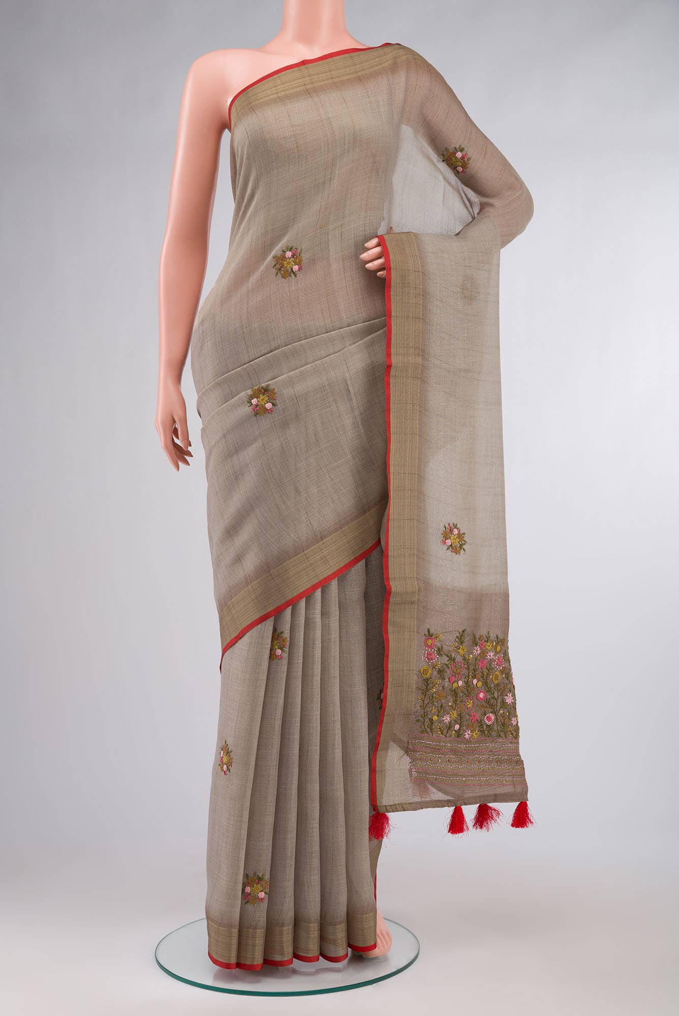 Beige Blended Linen Cotton Saree