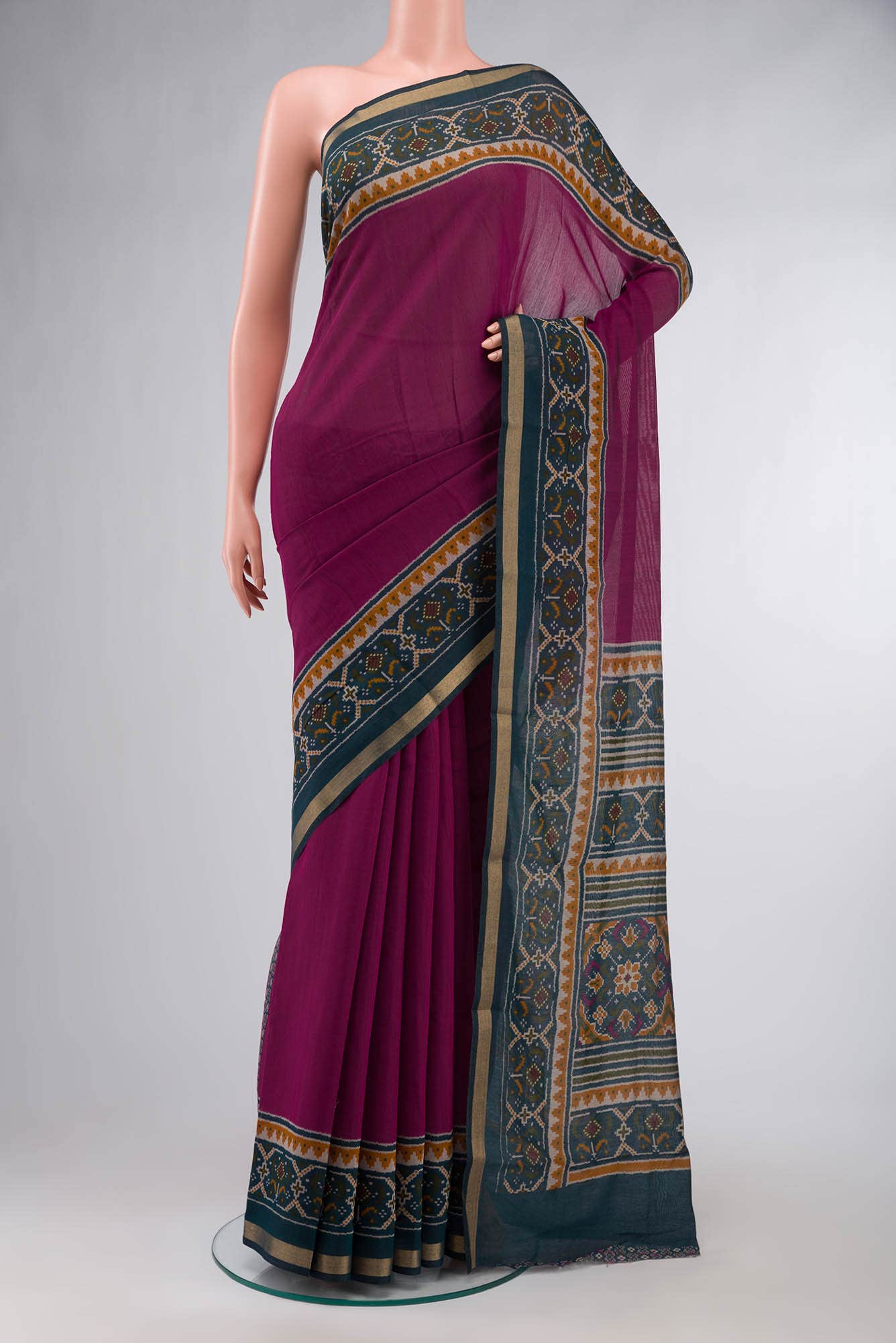 Dark Pink Blended Tussar Silk Saree