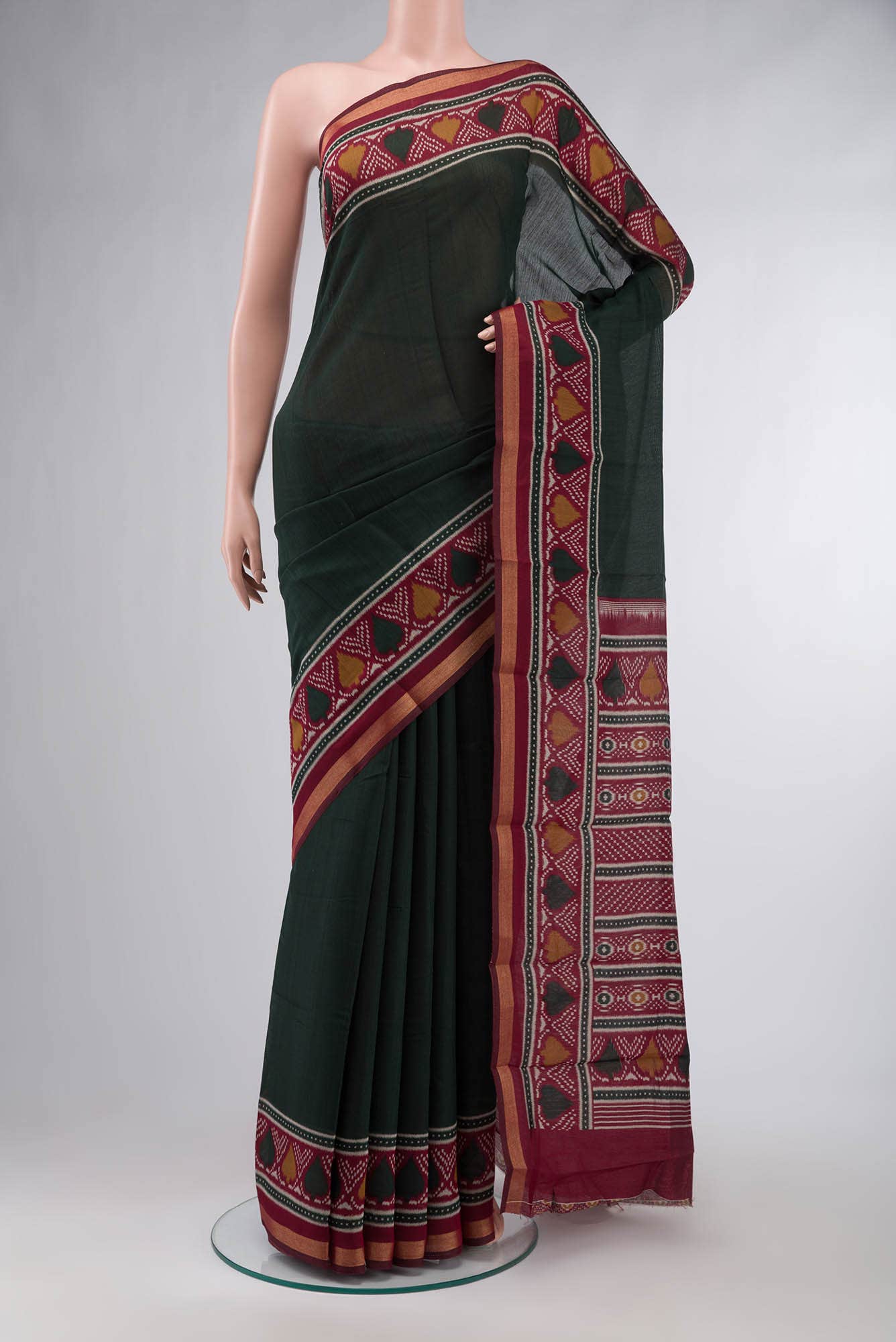 Bottle Green Blended Tussar Silk Saree