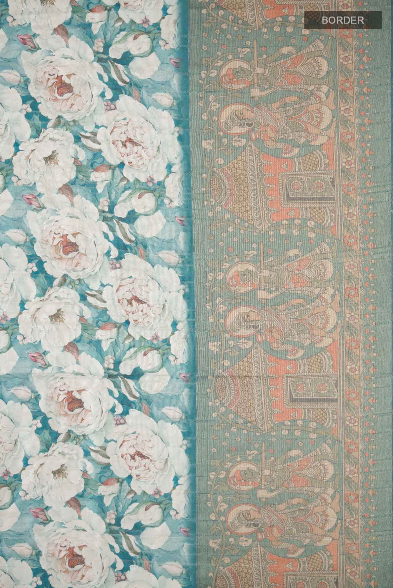 Blue Blended Tussar Silk Saree