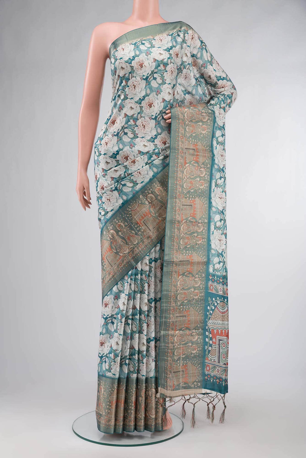 Blue Blended Tussar Silk Saree