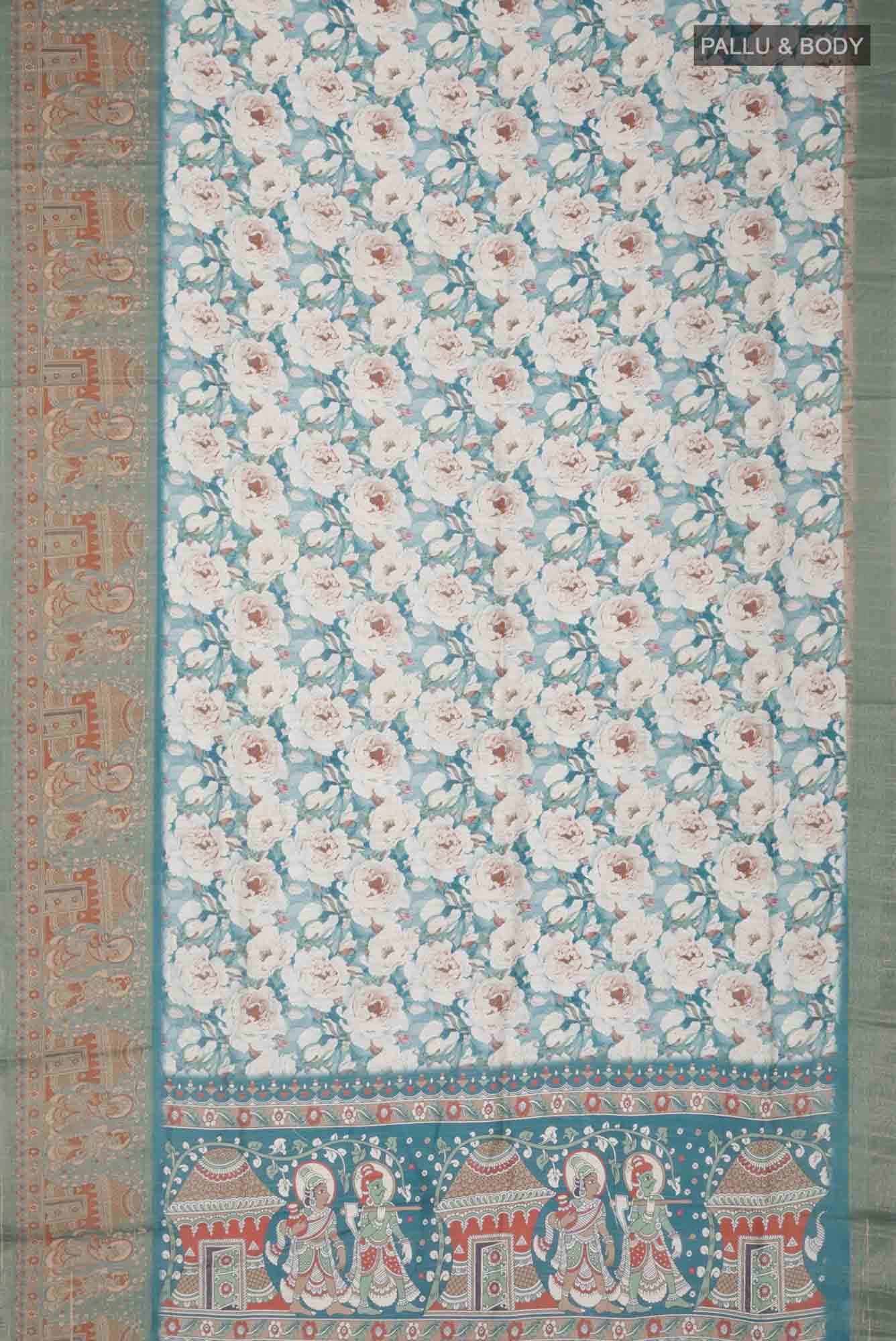Blue Blended Tussar Silk Saree