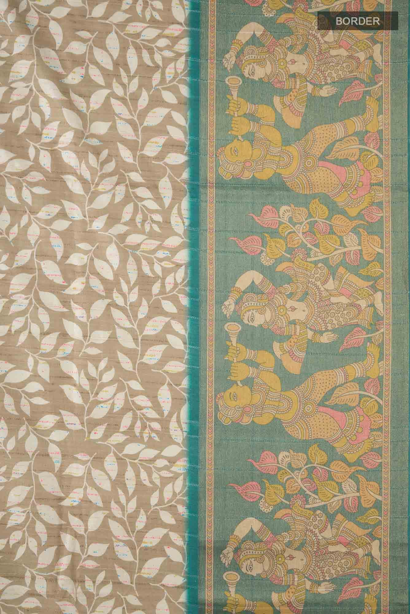Beige Blended Tussar Silk Saree