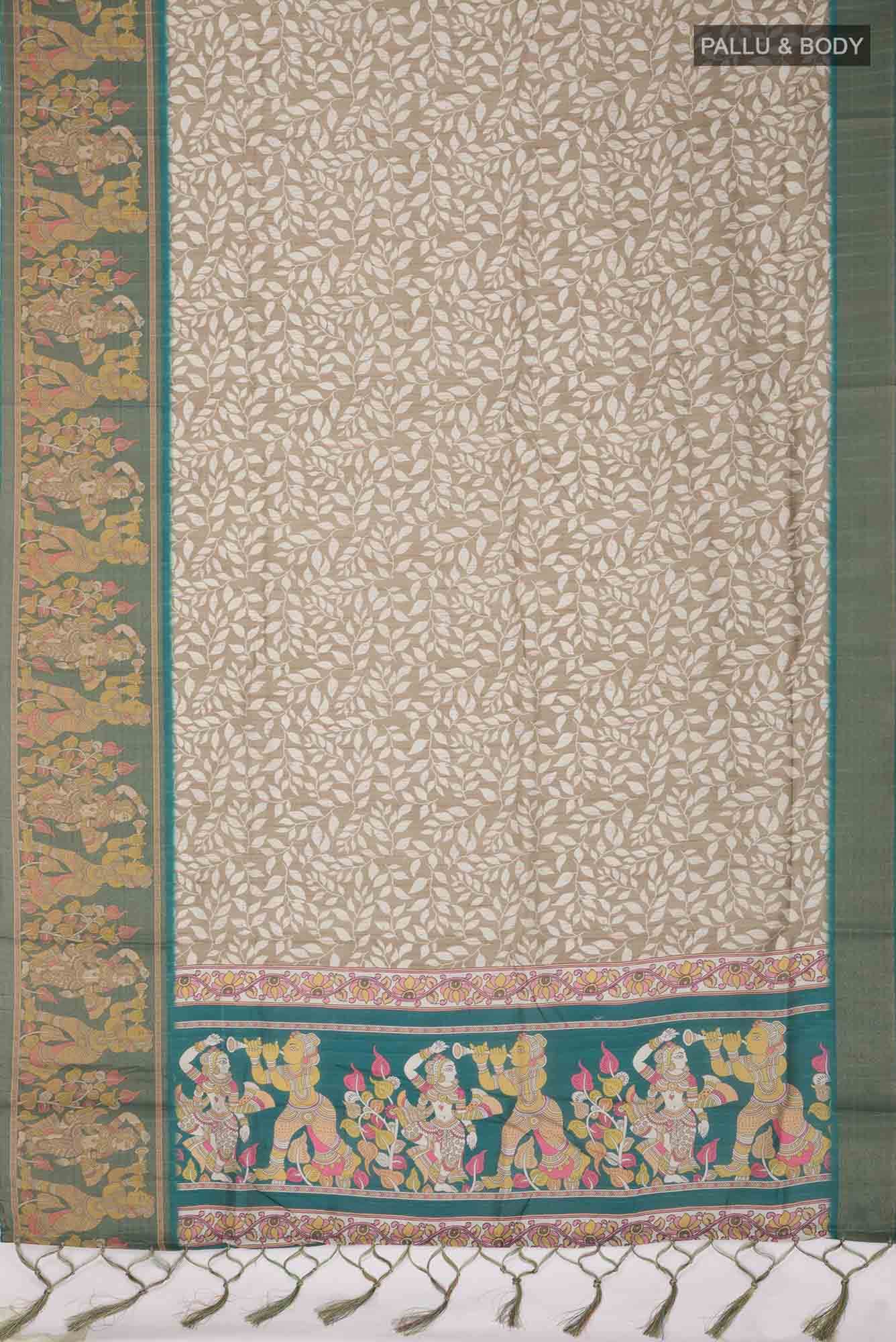 Beige Blended Tussar Silk Saree