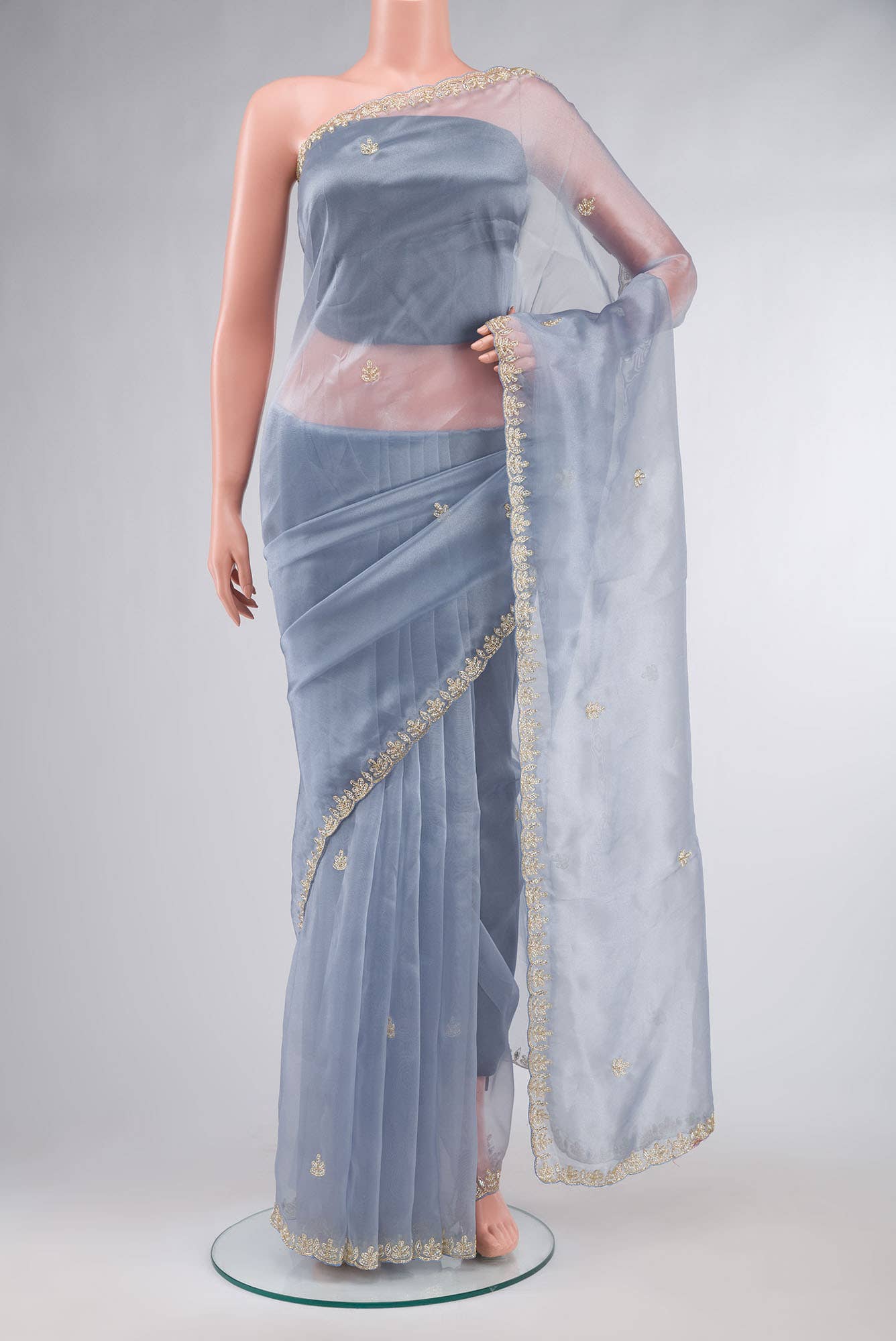 Blue Blended Organza Silk Saree